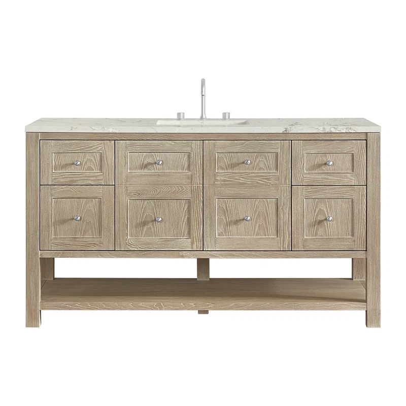 Breckenridge 60" Single Vanity, Whitewashed Oak, w/ 3 CM Victorian Silver Silestone Top w/ FreePower Wireless Charger
