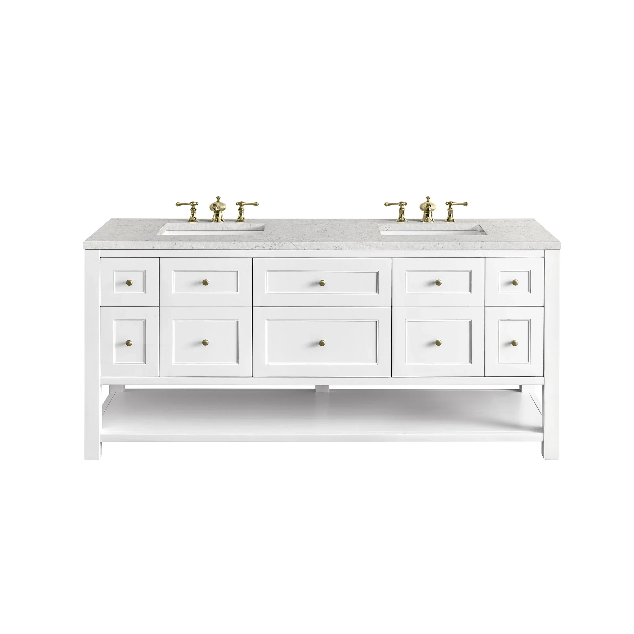 Breckenridge 72" Double Vanity, Bright White w/ 3 CM Eternal Jasmine Pearl Top