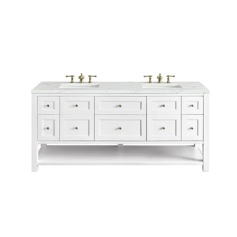 Breckenridge 72" Double Vanity, Bright White w/ 3 CM Ethereal Noctis Top