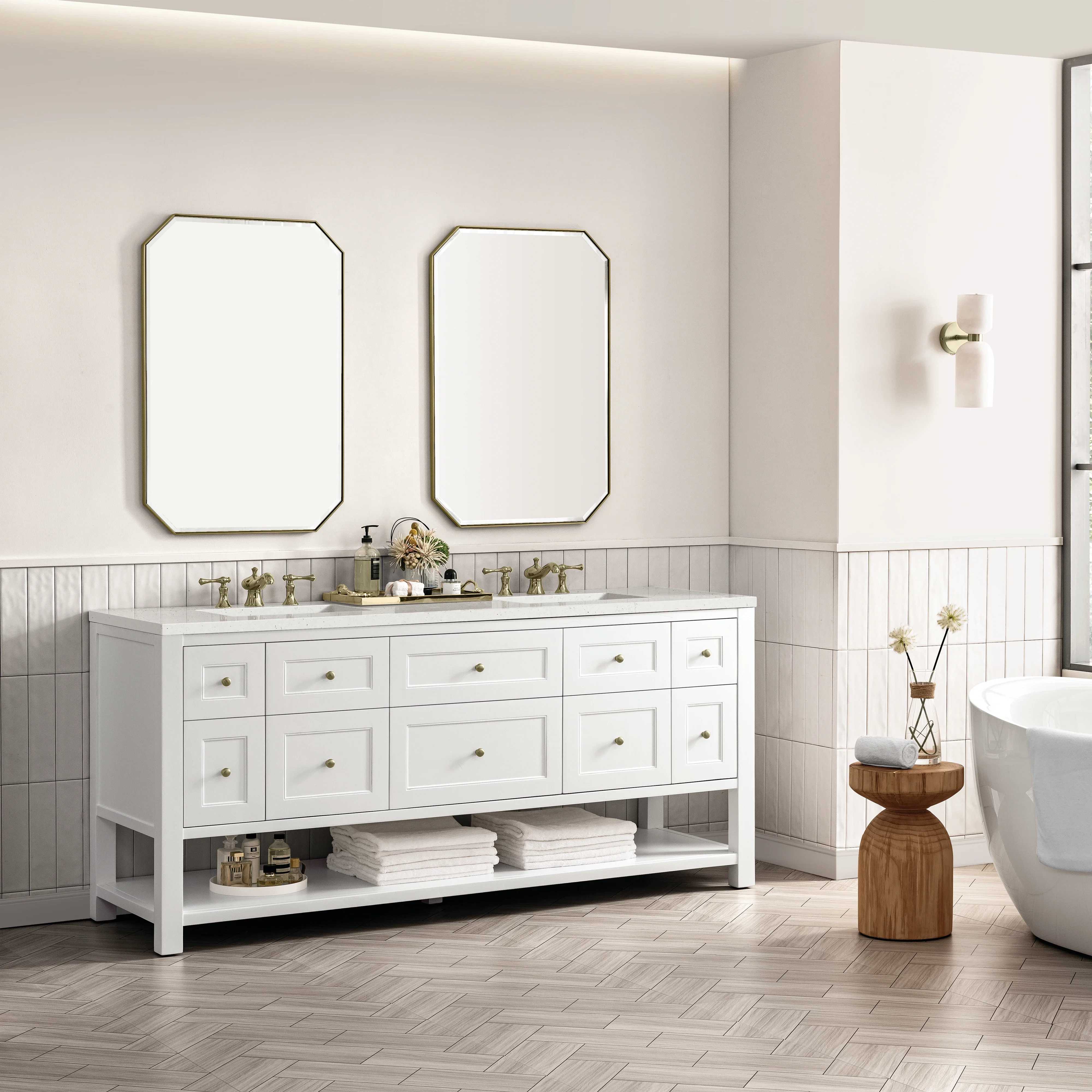 Breckenridge 72" Double Vanity, Bright White w/ 3 CM Lime Delight Top