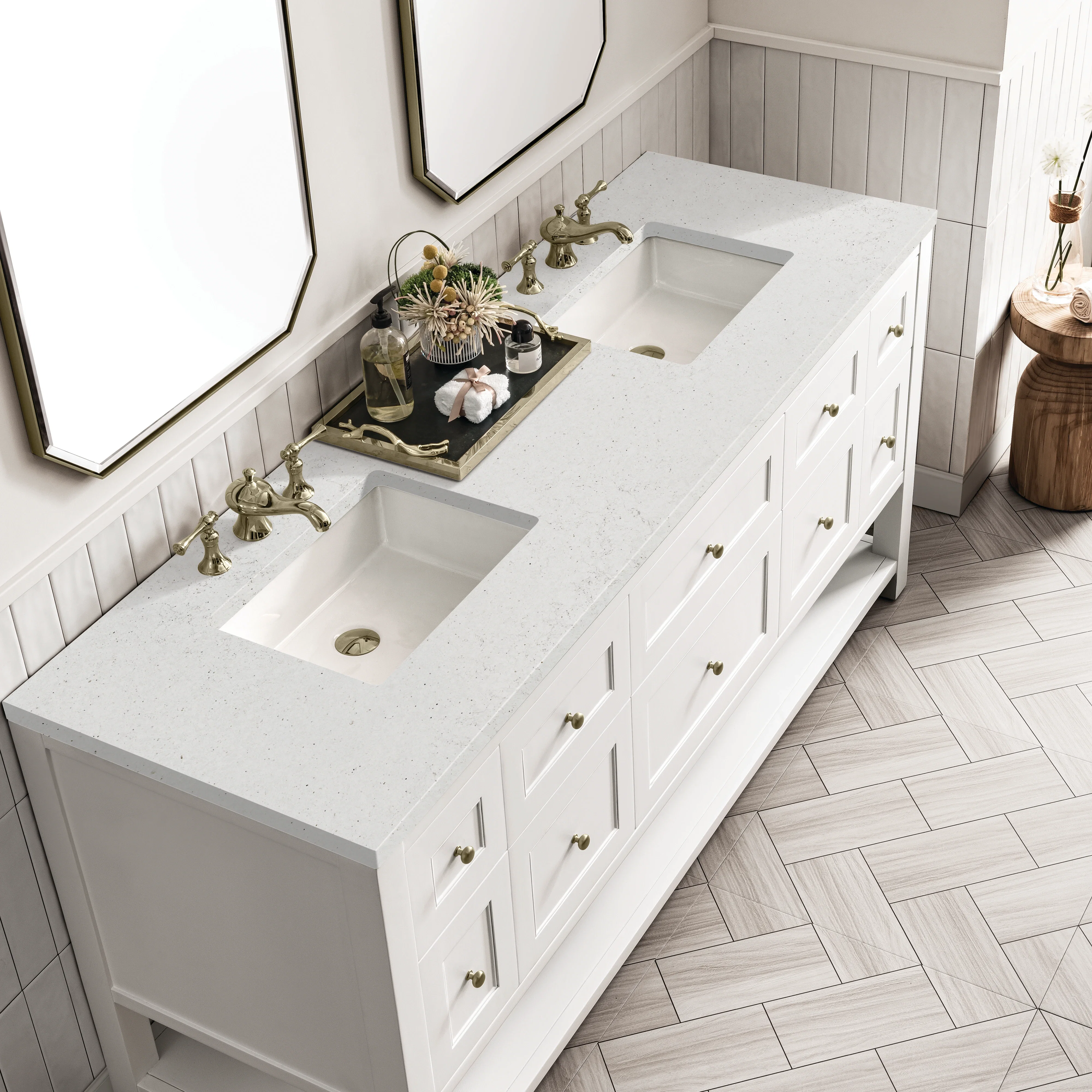 Breckenridge 72" Double Vanity, Bright White w/ 3 CM Lime Delight Top