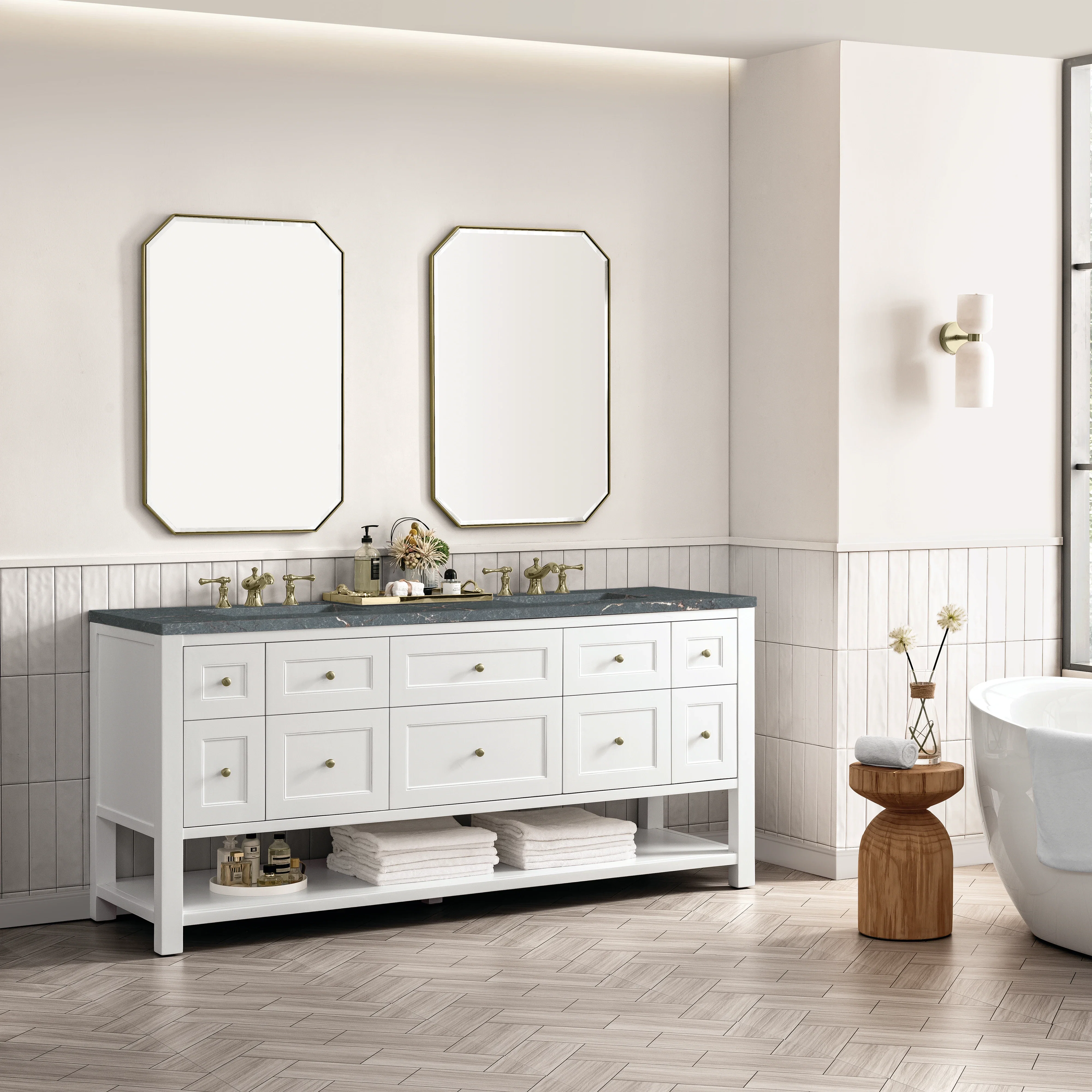 Breckenridge 72" Double Vanity, Bright White w/ 3 CM Parisien Bleu Top