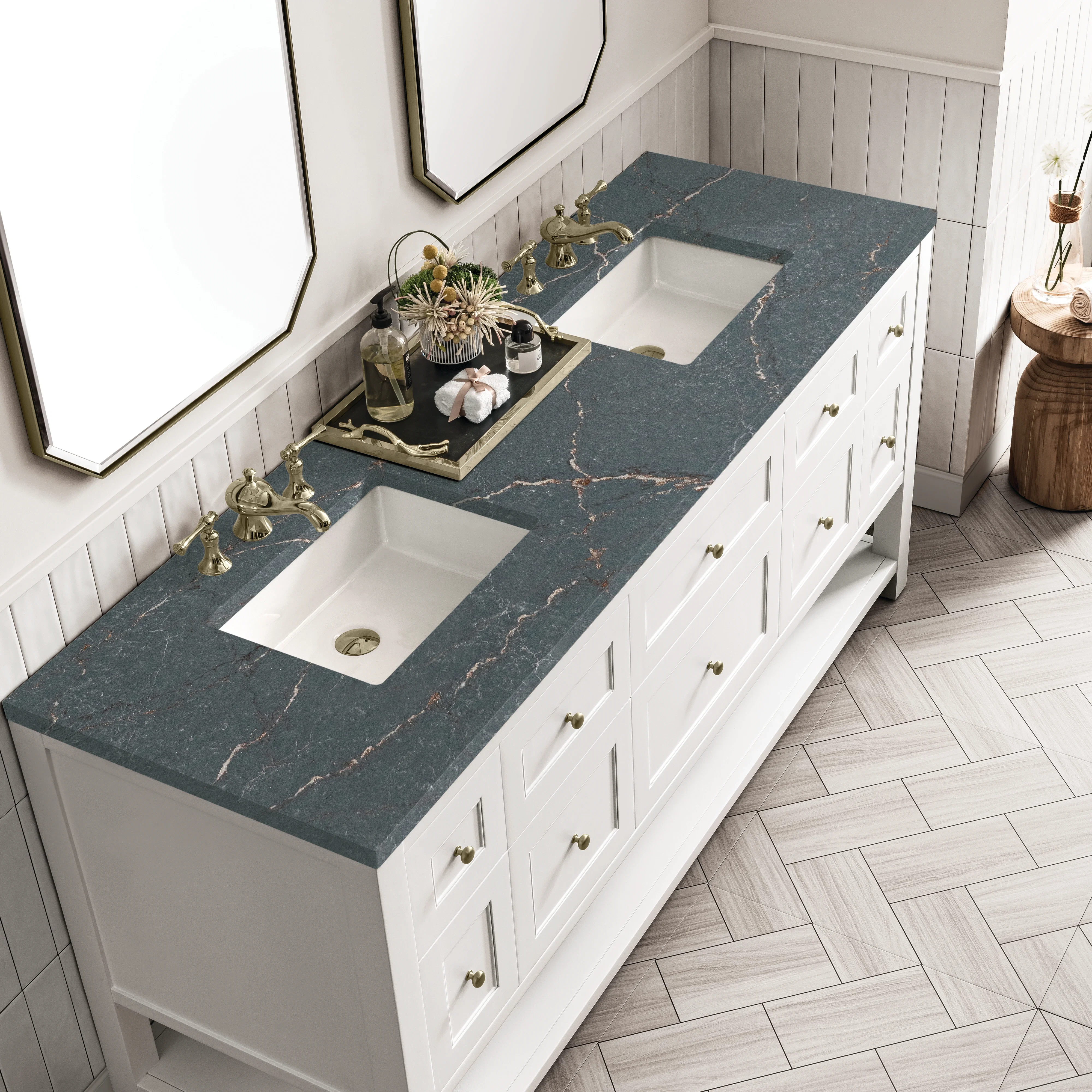 Breckenridge 72" Double Vanity, Bright White w/ 3 CM Parisien Bleu Top
