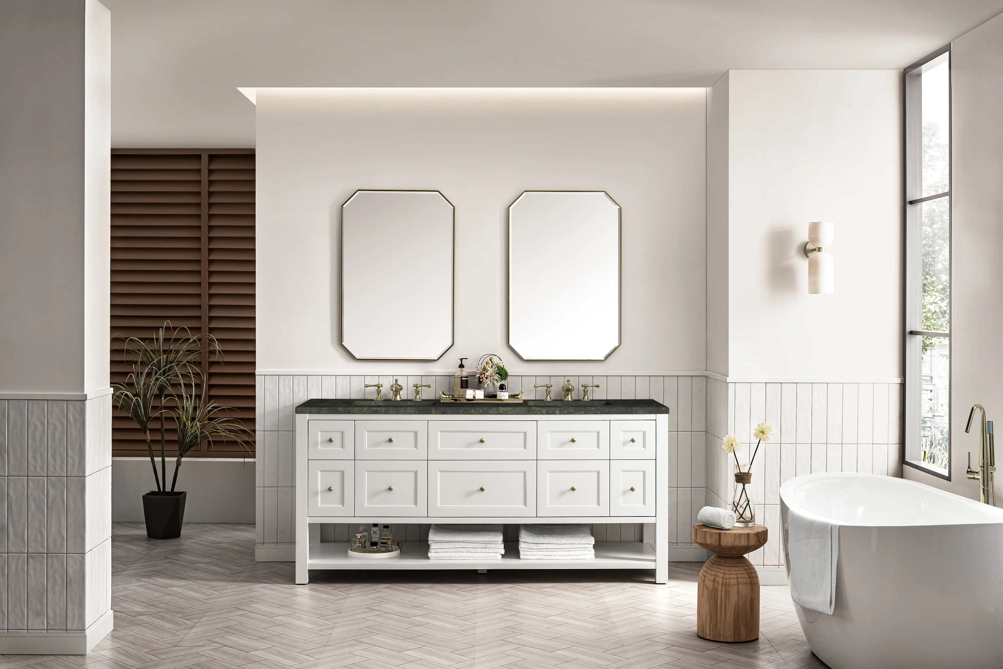 Breckenridge 72" Double Vanity, Bright White, w/ 3 CM Phantome Eclos Top