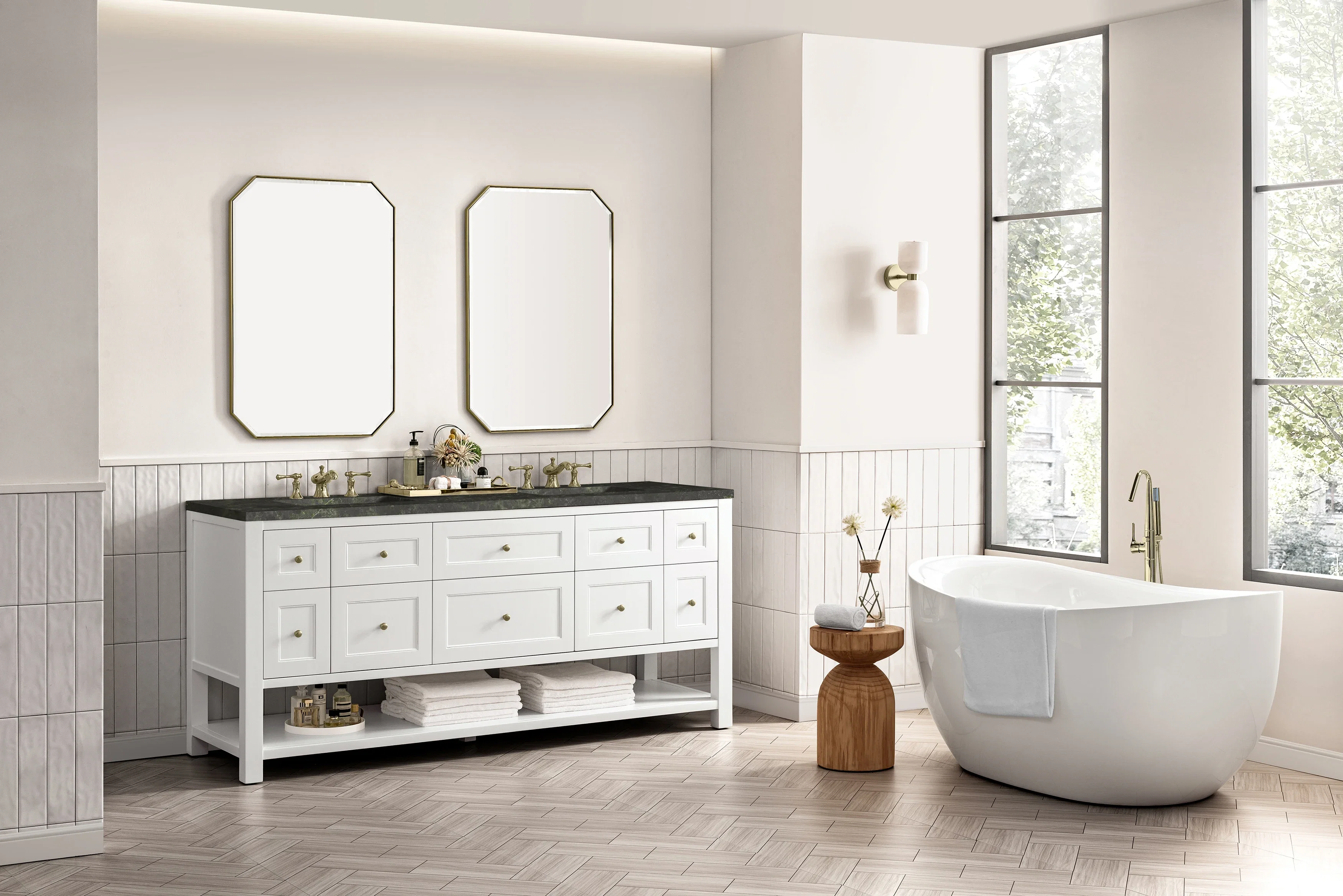 Breckenridge 72" Double Vanity, Bright White, w/ 3 CM Phantome Eclos Top