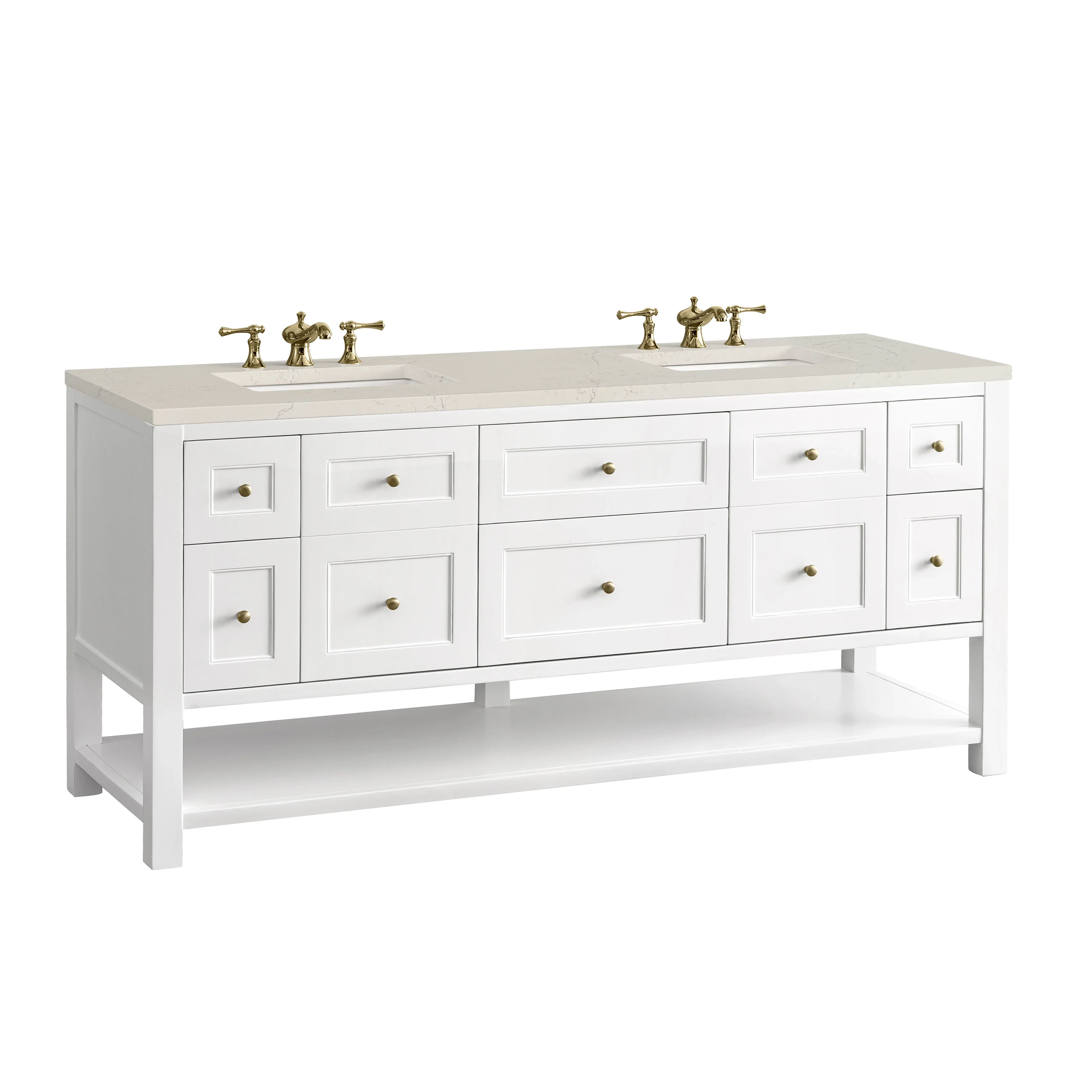 Breckenridge 72" Double Vanity, Bright White, w/ 3 CM Siberian Silestone Top