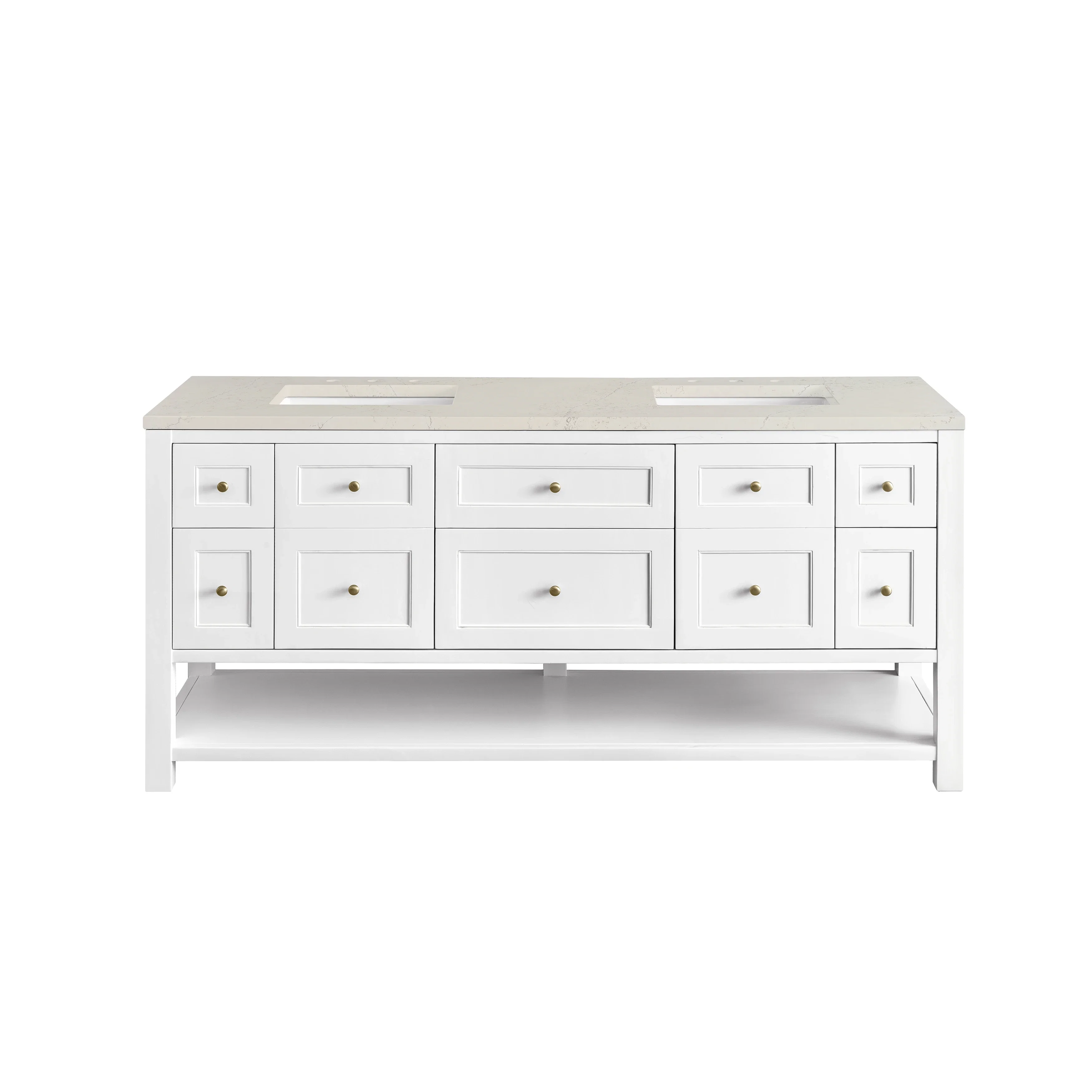 Breckenridge 72" Double Vanity, Bright White, w/ 3 CM Siberian Silestone Top