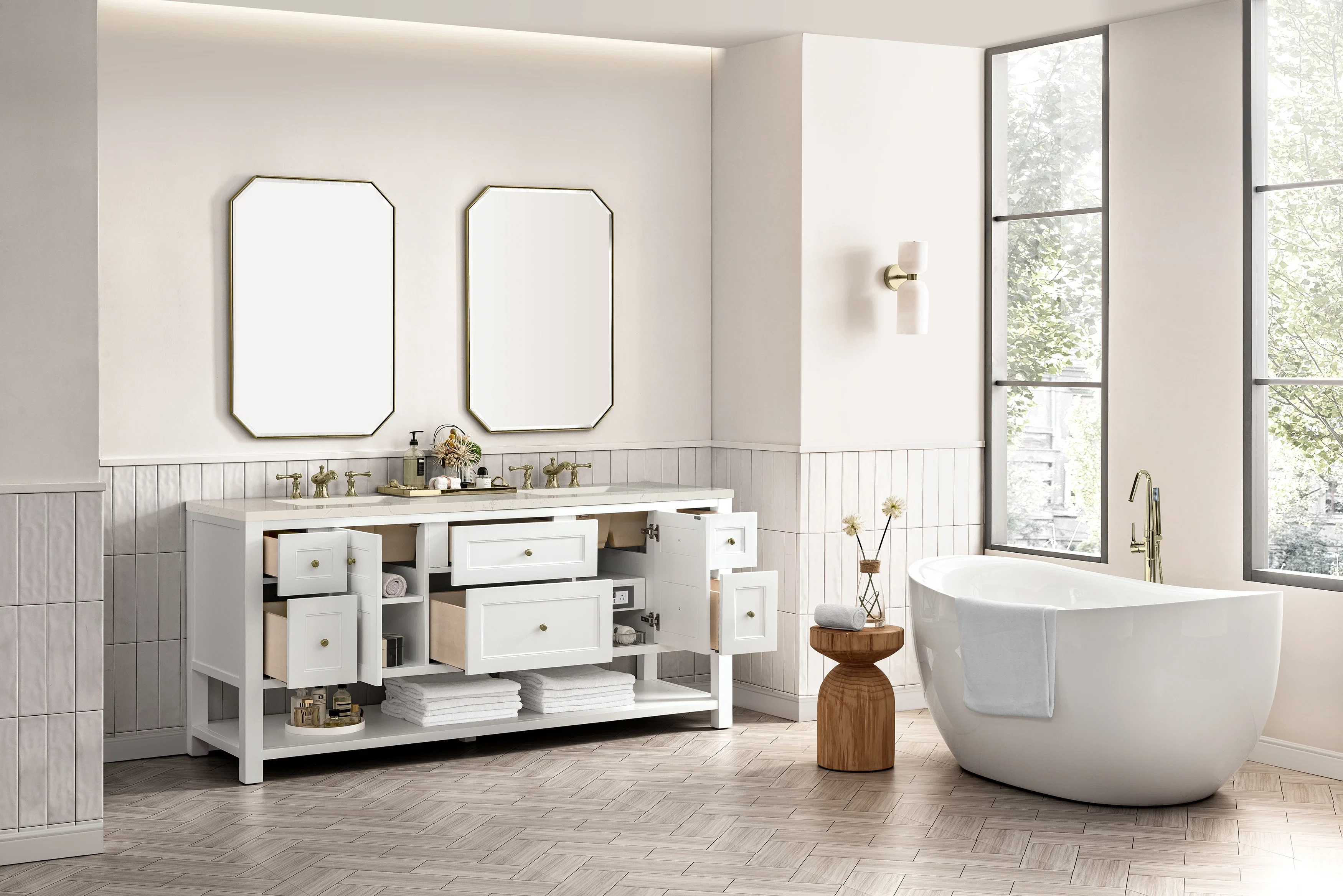 Breckenridge 72" Double Vanity, Bright White, w/ 3 CM Siberian Silestone Top