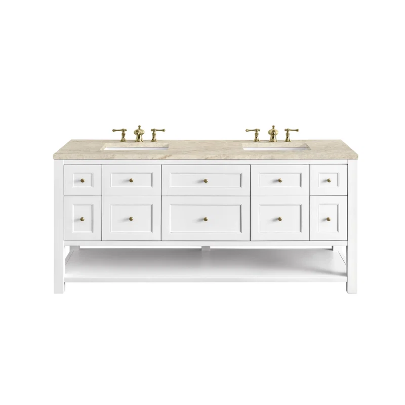 Breckenridge 72" Double Vanity, Bright White, w/ 3 CM Tajnar Eclos Top
