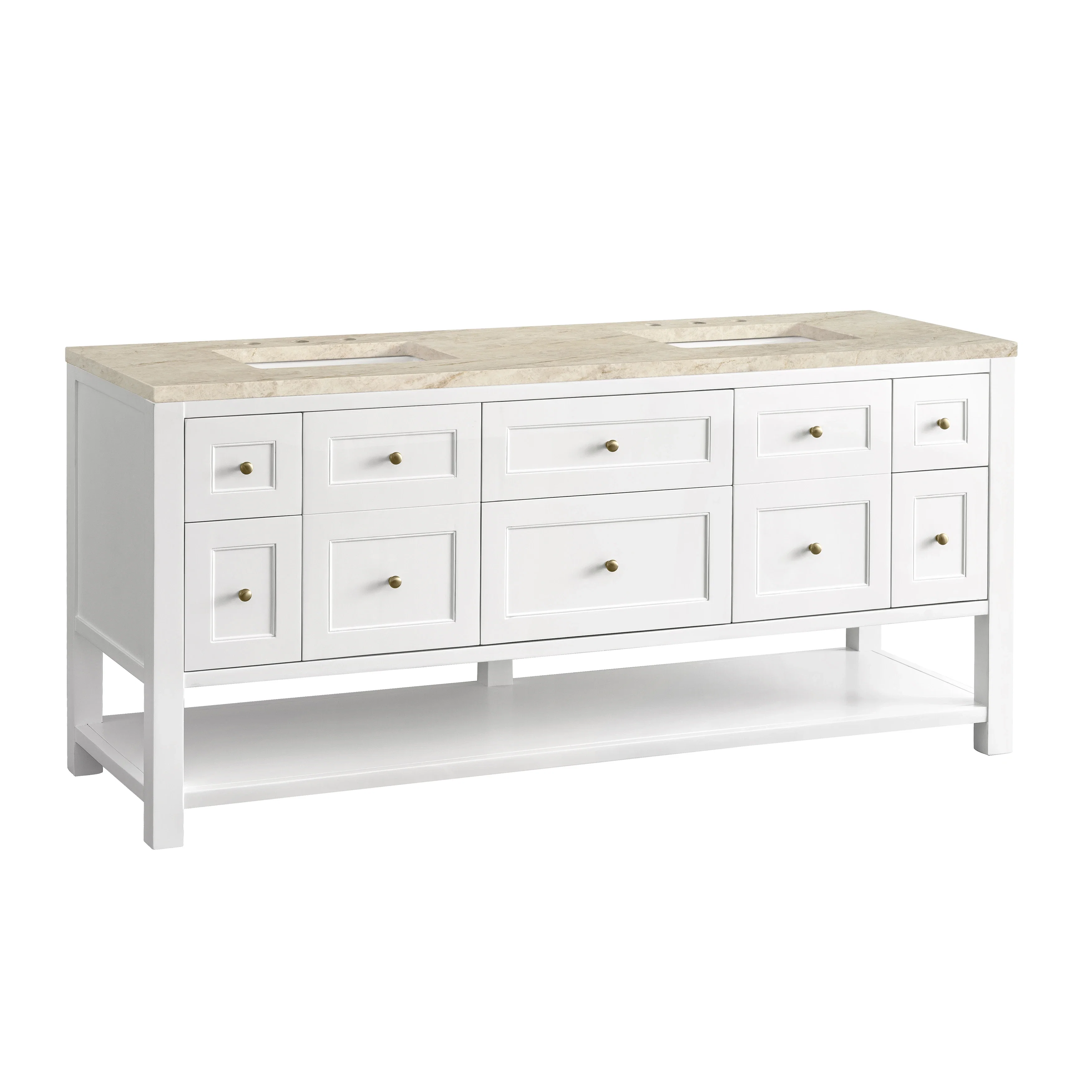 Breckenridge 72" Double Vanity, Bright White, w/ 3 CM Tajnar Eclos Top