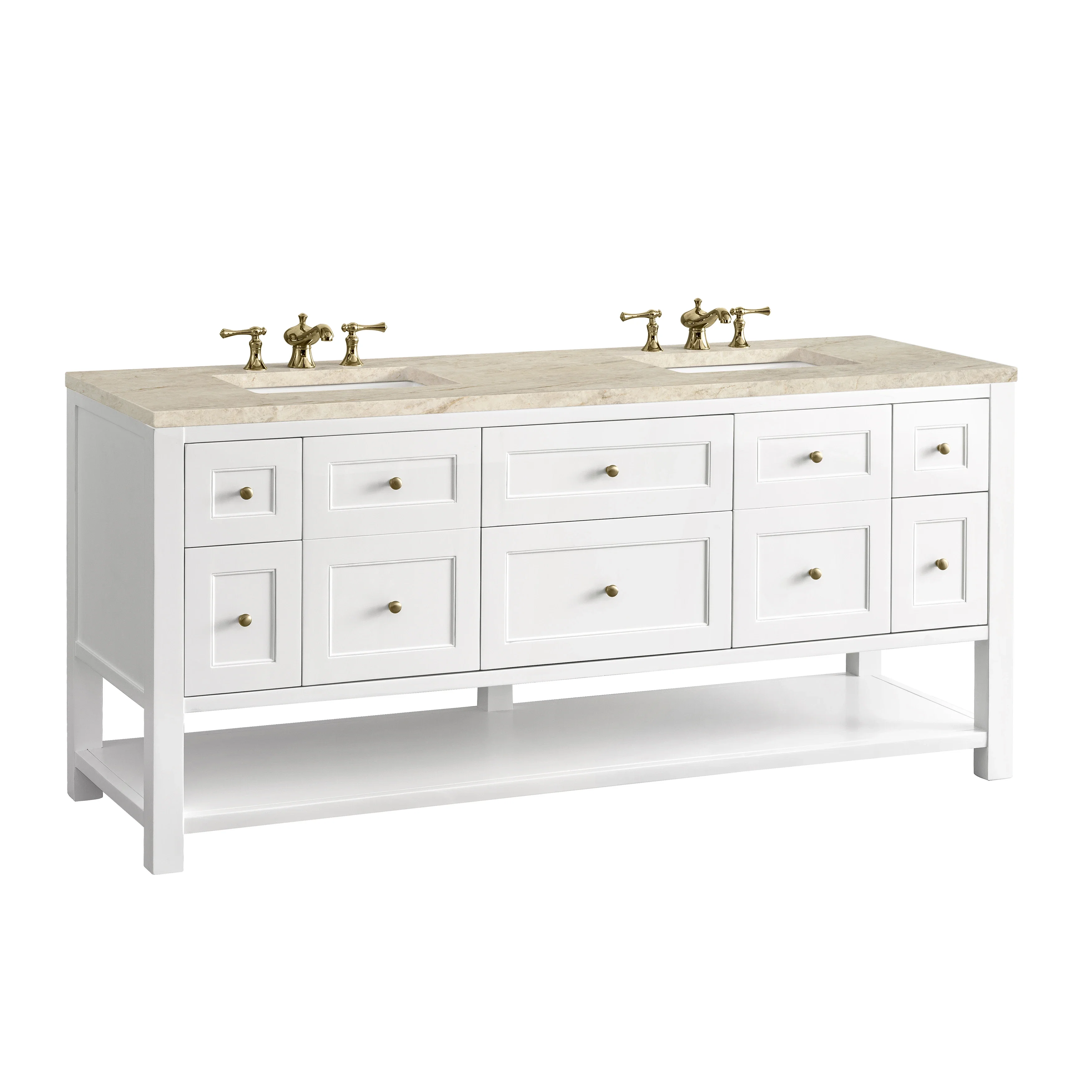 Breckenridge 72" Double Vanity, Bright White, w/ 3 CM Tajnar Eclos Top