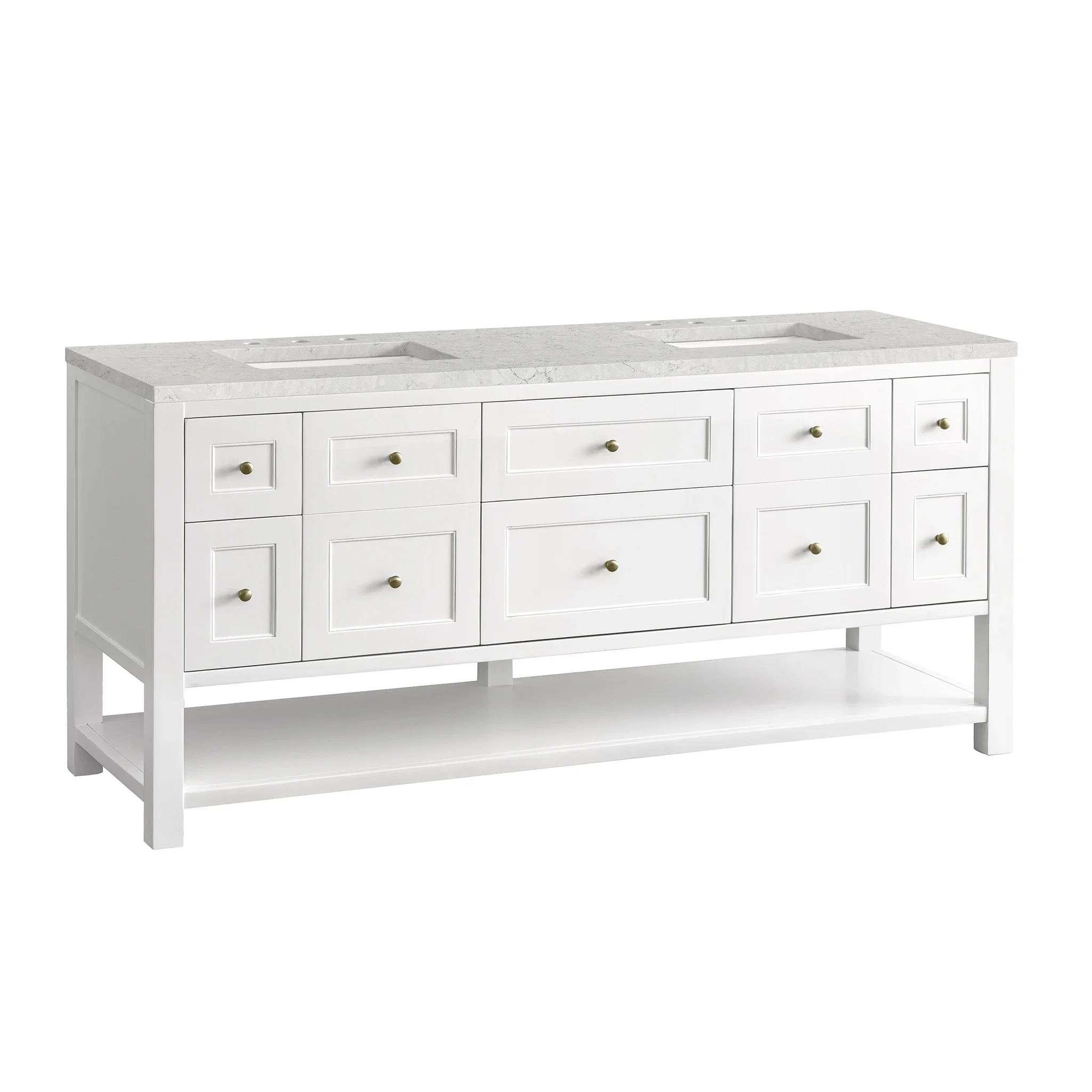 Breckenridge 72" Double Vanity, Bright White w/ 3 CM Eternal Jasmine Pearl Top w/FreePower Wireless Charger