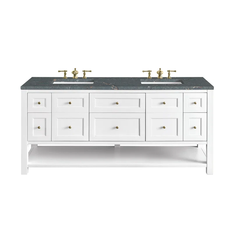 Breckenridge 72" Double Vanity, Bright White w/ 3 CM Parisien Bleu Top w/FreePower Wireless Charger