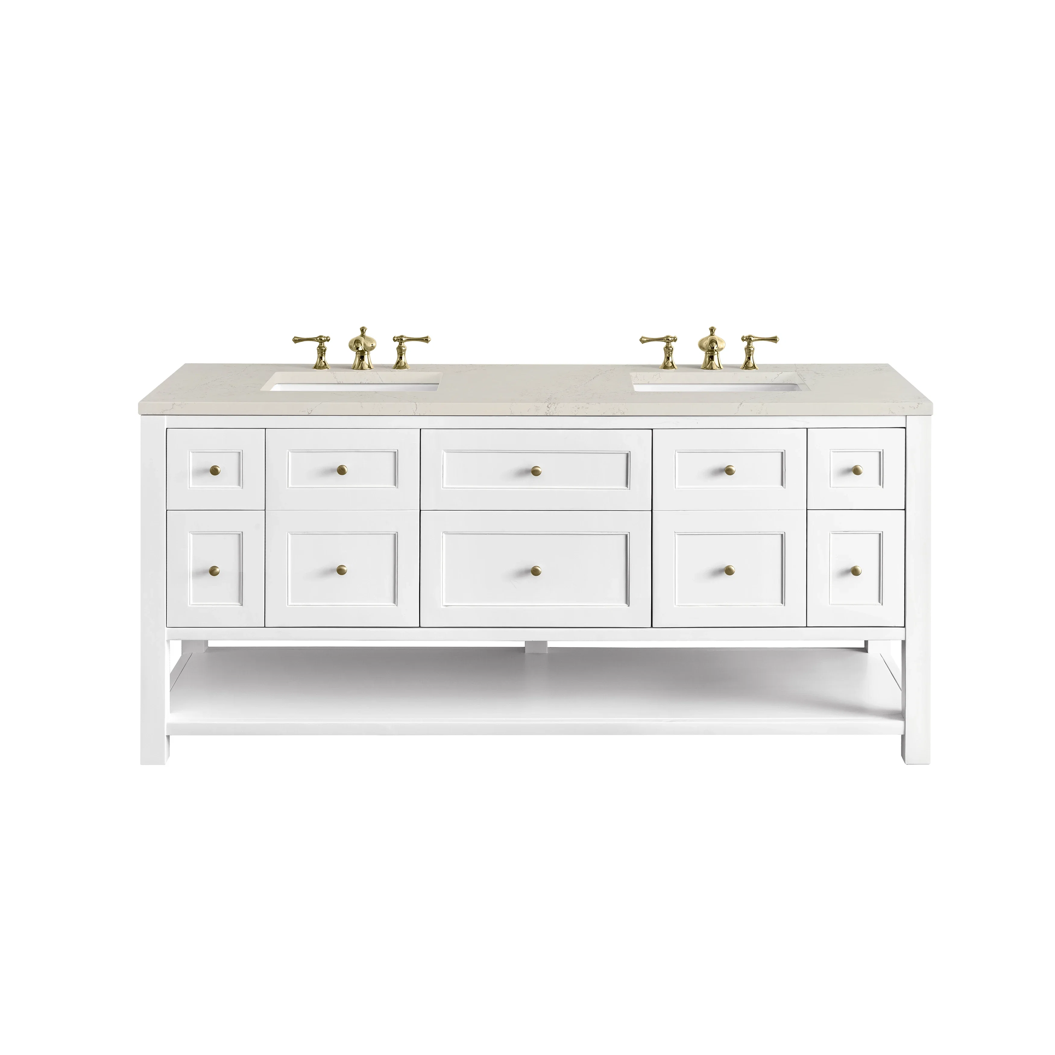 Breckenridge 72" Double Vanity, Bright White, w/ 3 CM Siberian Silestone Top w/FreePower Wireless Charger