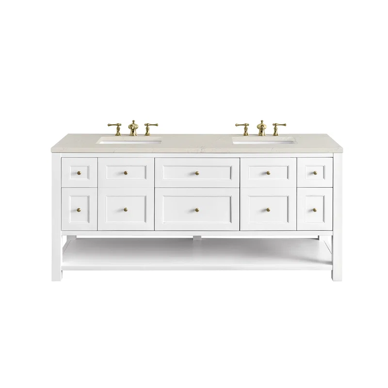 Breckenridge 72" Double Vanity, Bright White, w/ 3 CM Siberian Silestone Top w/FreePower Wireless Charger