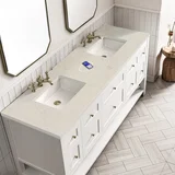 Breckenridge 72" Double Vanity, Bright White, w/ 3 CM Siberian Silestone Top w/FreePower Wireless Charger