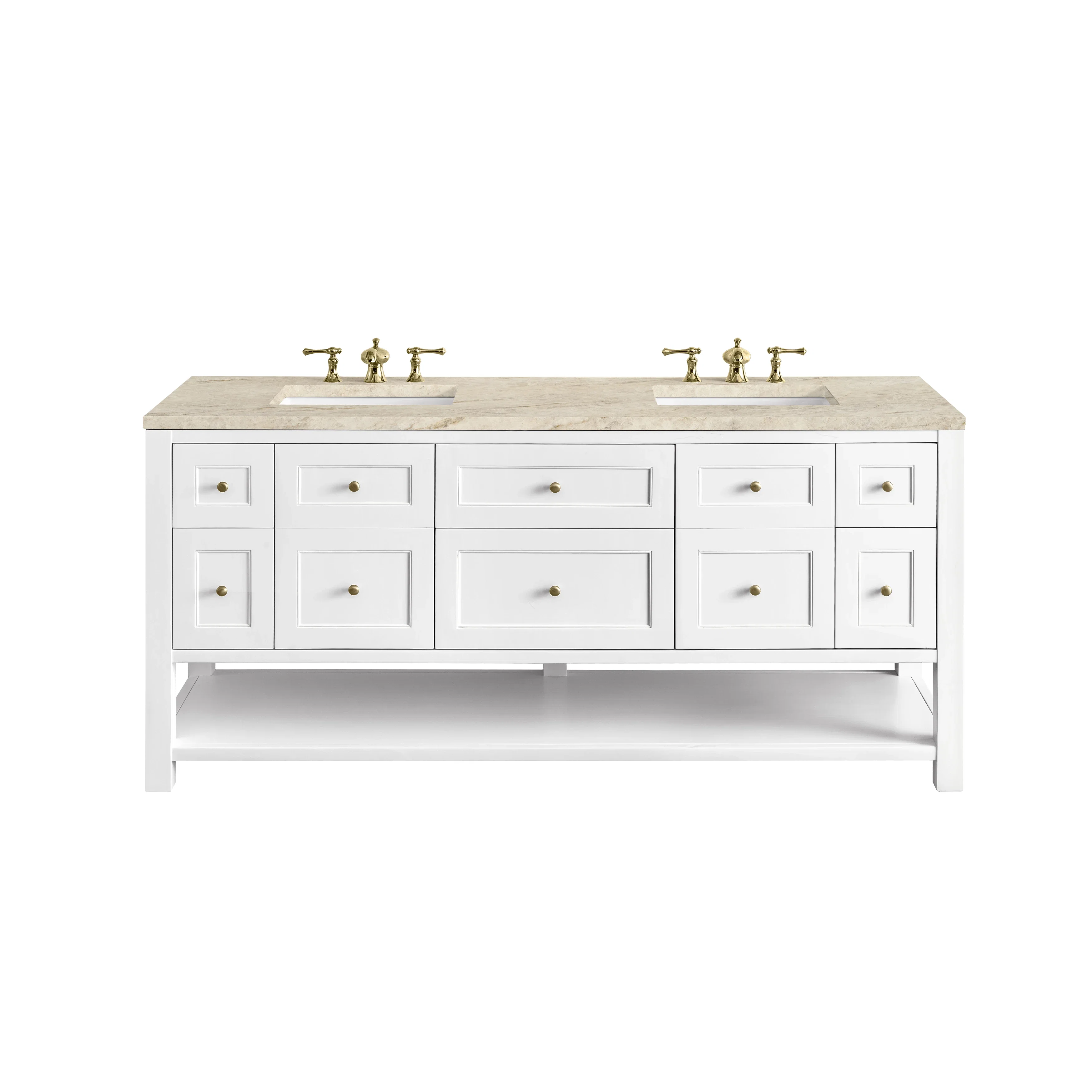 Breckenridge 72" Double Vanity, Bright White, w/ 3 CM Tajnar Eclos Top w/FreePower Wireless Charger