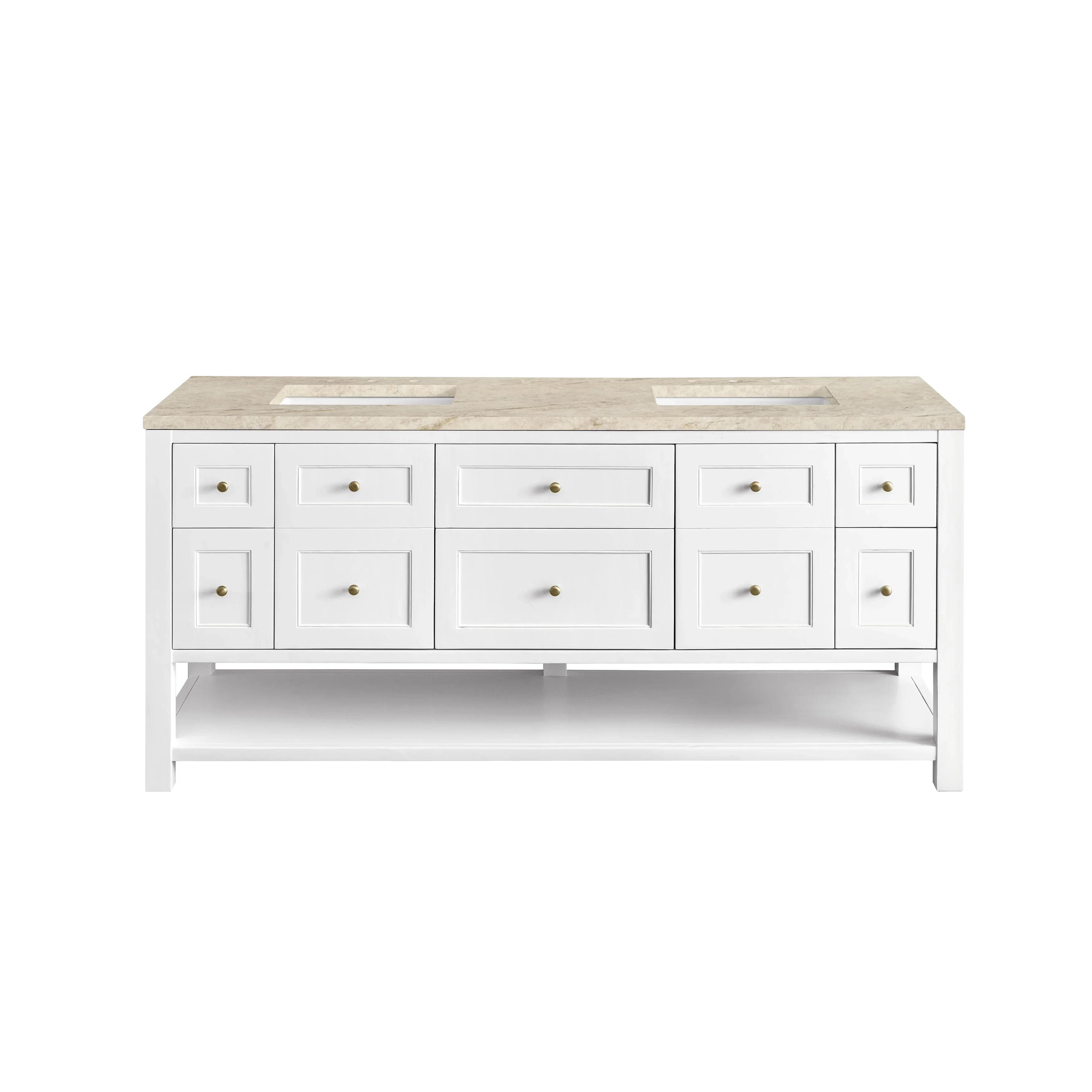 Breckenridge 72" Double Vanity, Bright White, w/ 3 CM Tajnar Eclos Top w/FreePower Wireless Charger