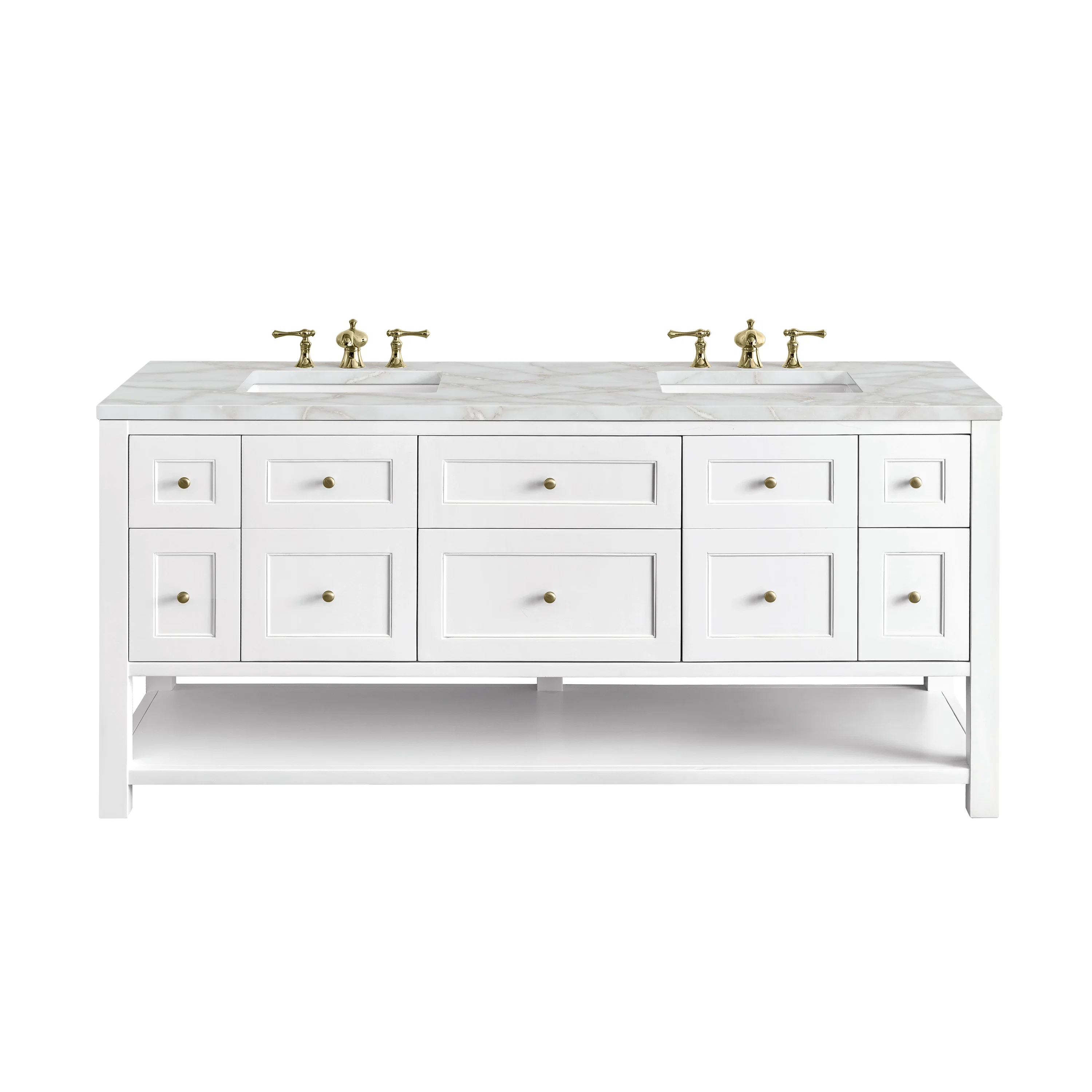 Breckenridge 72" Double Vanity, Bright White w/ 3 CM Victorian Silver Top w/FreePower Wireless Charger