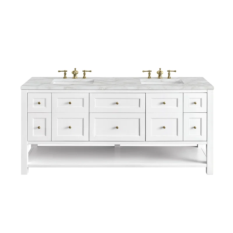 Breckenridge 72" Double Vanity, Bright White w/ 3 CM Victorian Silver Top w/FreePower Wireless Charger