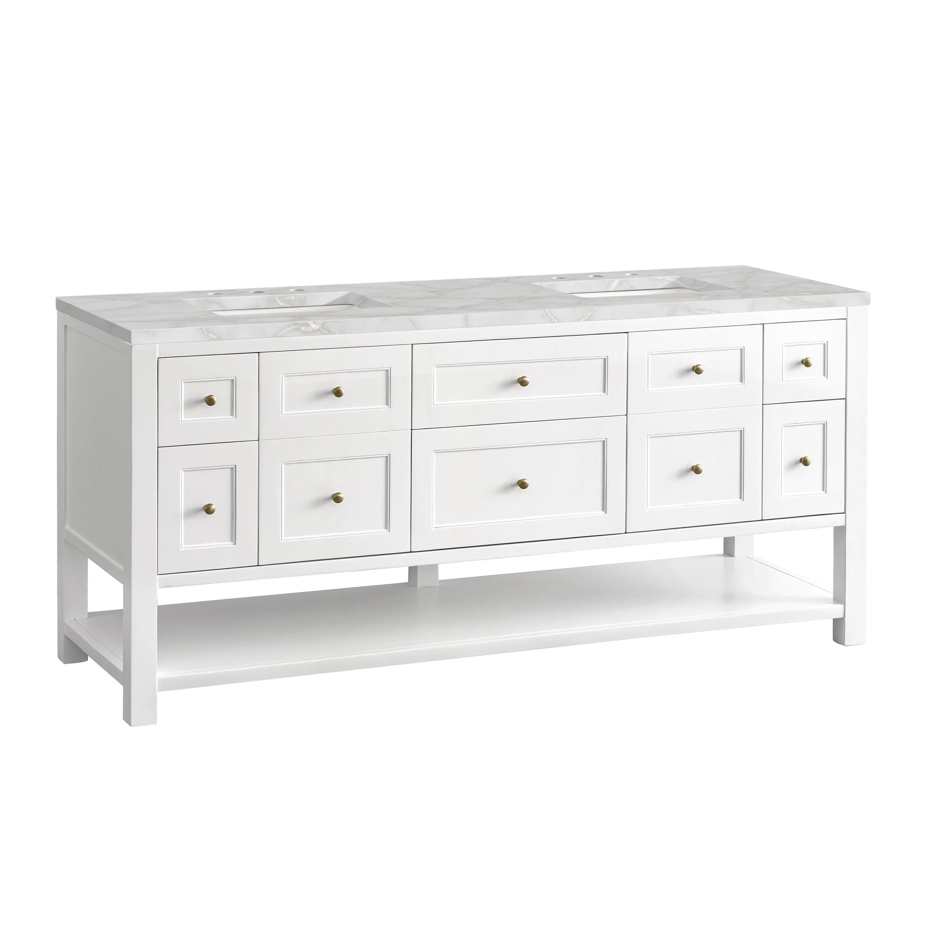 Breckenridge 72" Double Vanity, Bright White w/ 3 CM Victorian Silver Top w/FreePower Wireless Charger