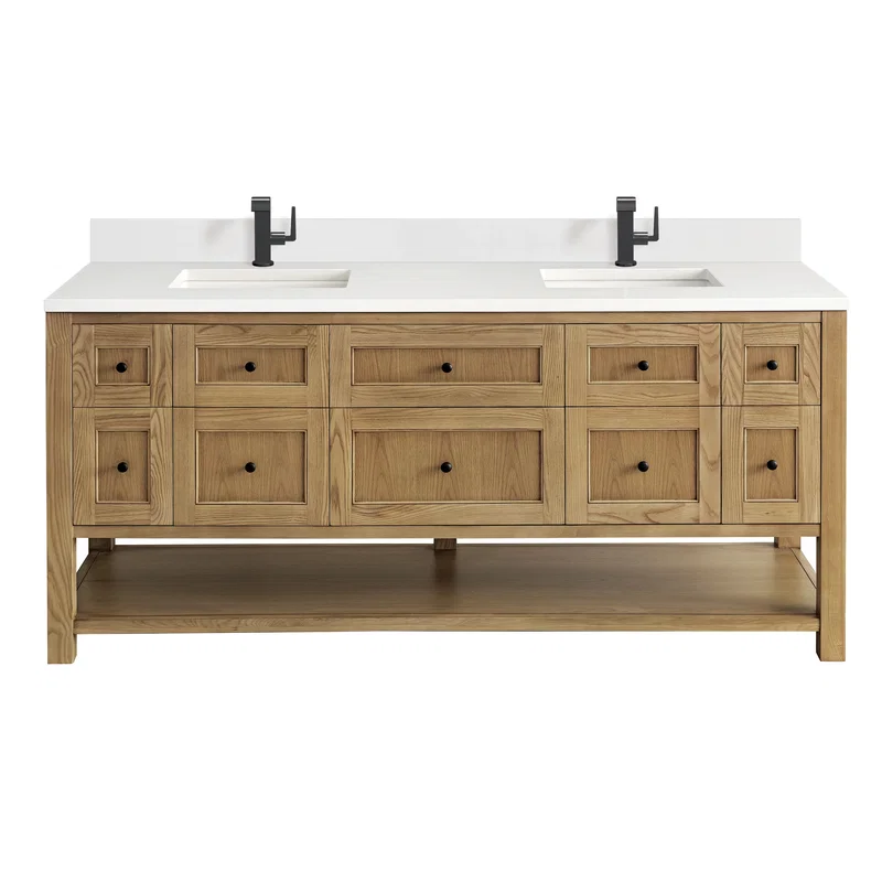 Breckenridge 72" Double Vanity, Light Natural Oak w/ Single Hole 3 CM White Zeus Top & Backsplash