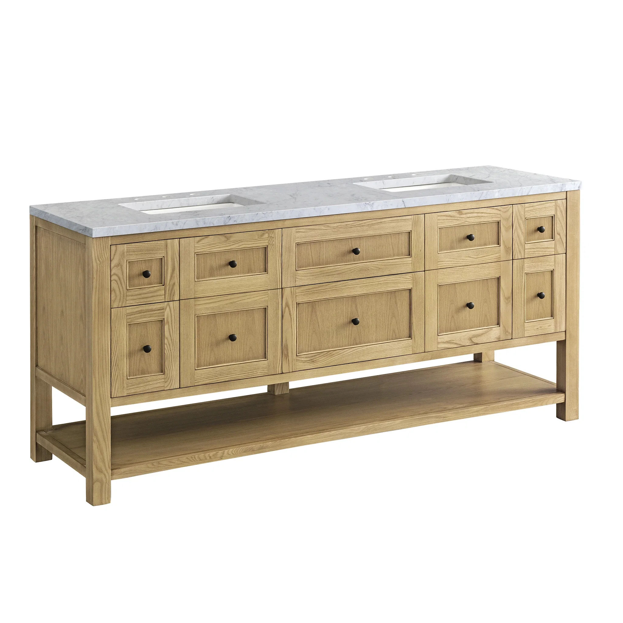 Breckenridge 72" Double Vanity, Light Natural Oak w/ 3 CM Carrara Marble Top