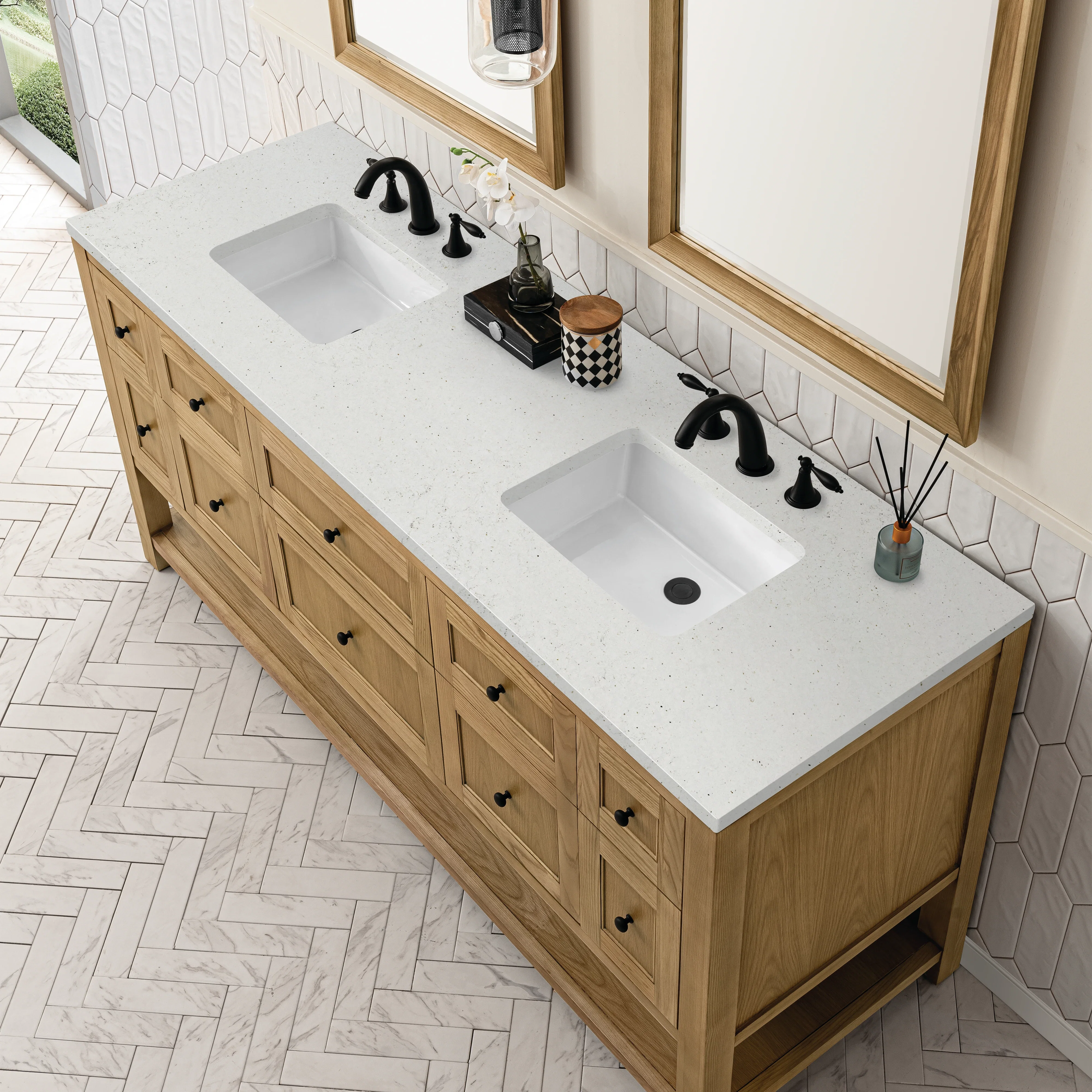 Breckenridge 72" Double Vanity, Light Natural Oak w/ 3 CM Lime Delight Top