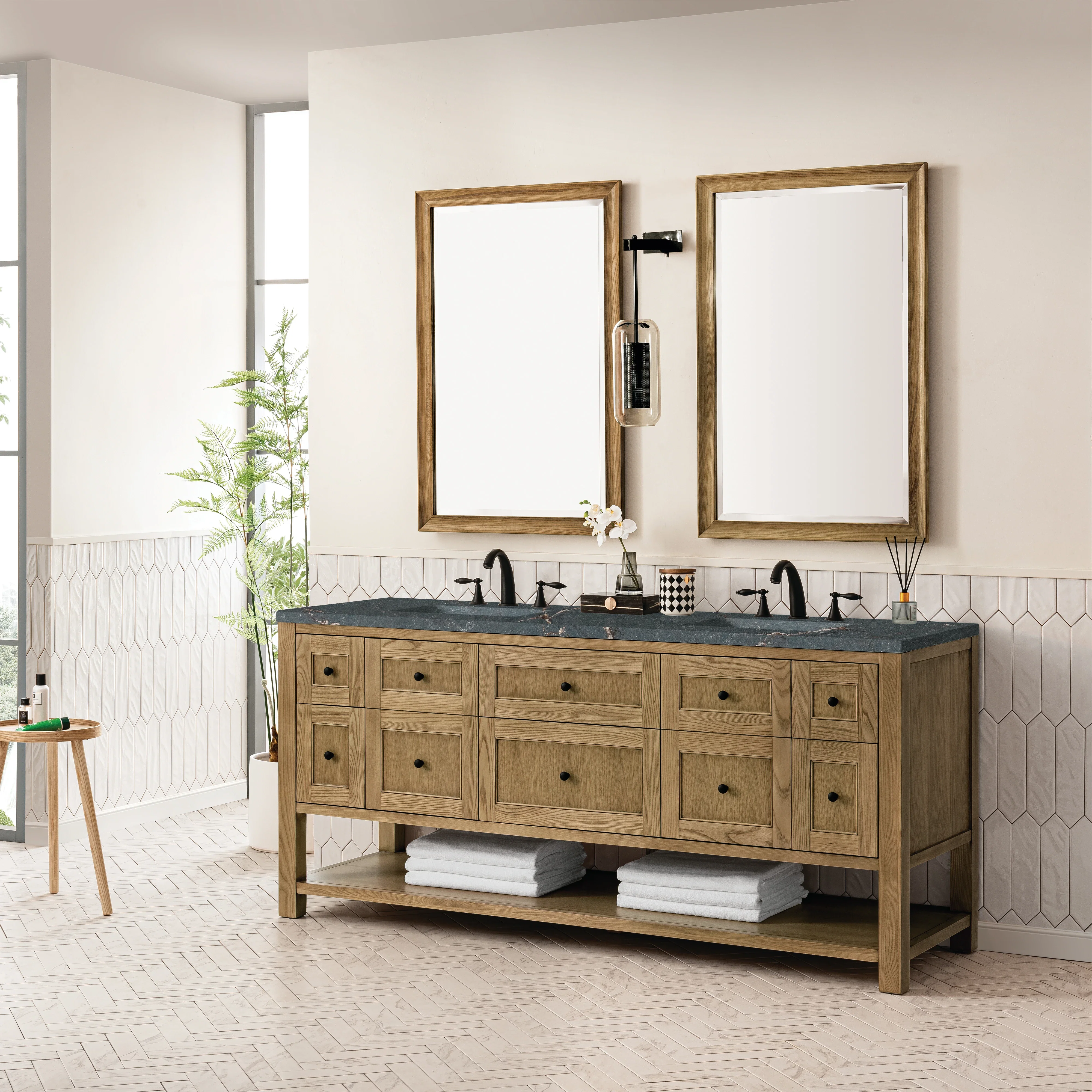 Breckenridge 72" Double Vanity, Light Natural Oak w/ 3 CM Parisien Bleu Top