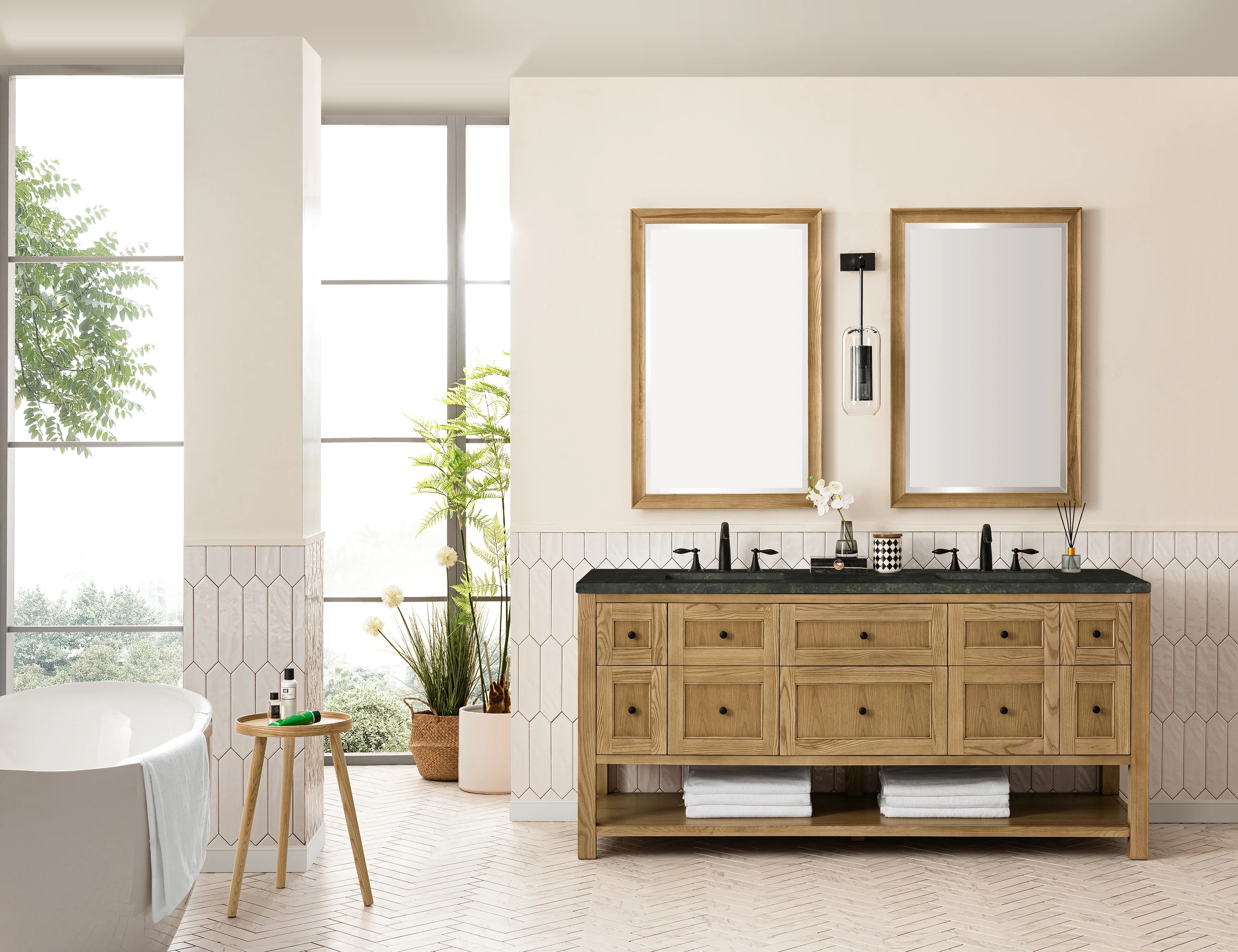 Breckenridge 72" Double Vanity, Light Natural Oak, w/ 3 CM Phantome Eclos Top