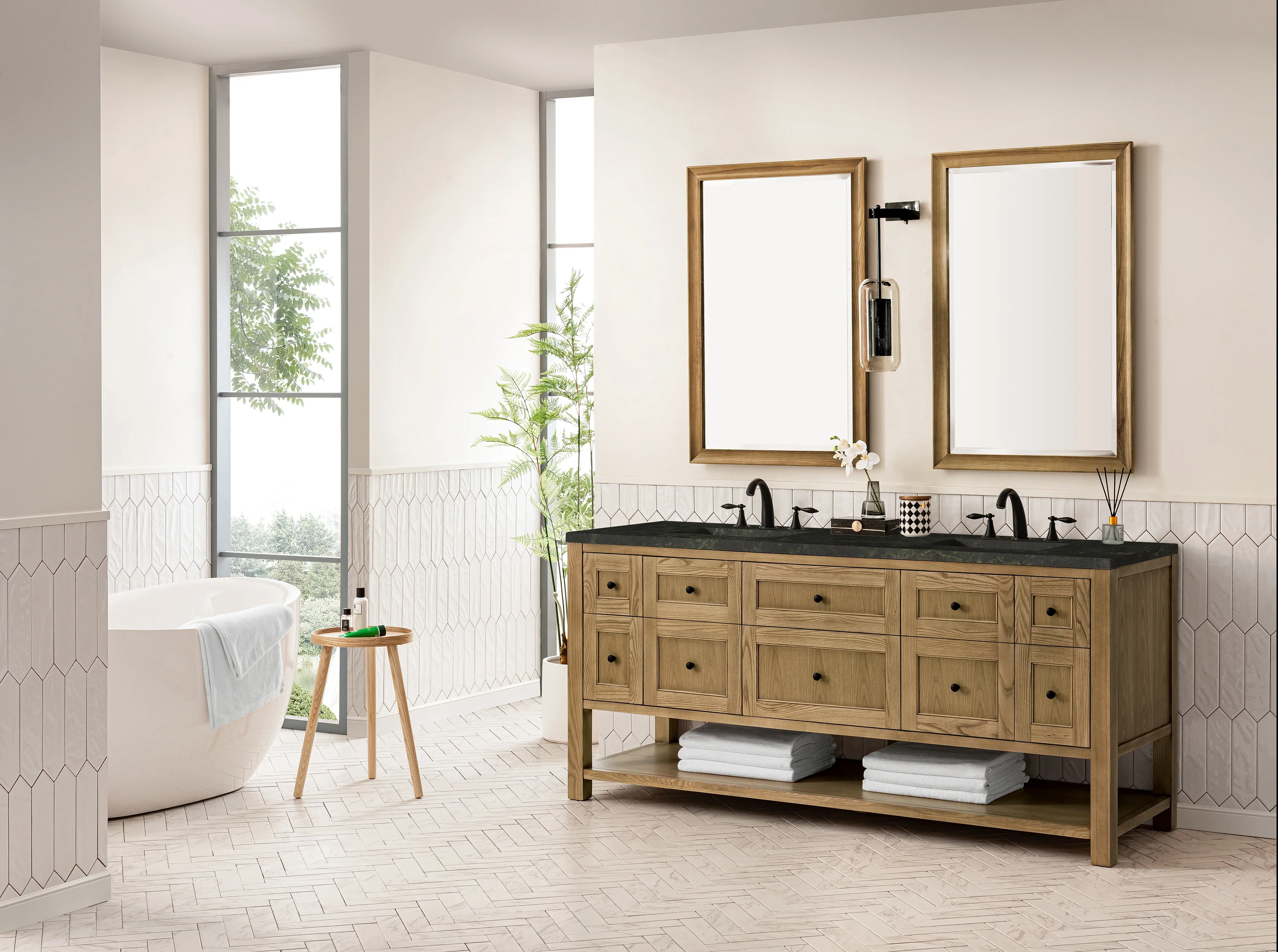 Breckenridge 72" Double Vanity, Light Natural Oak, w/ 3 CM Phantome Eclos Top