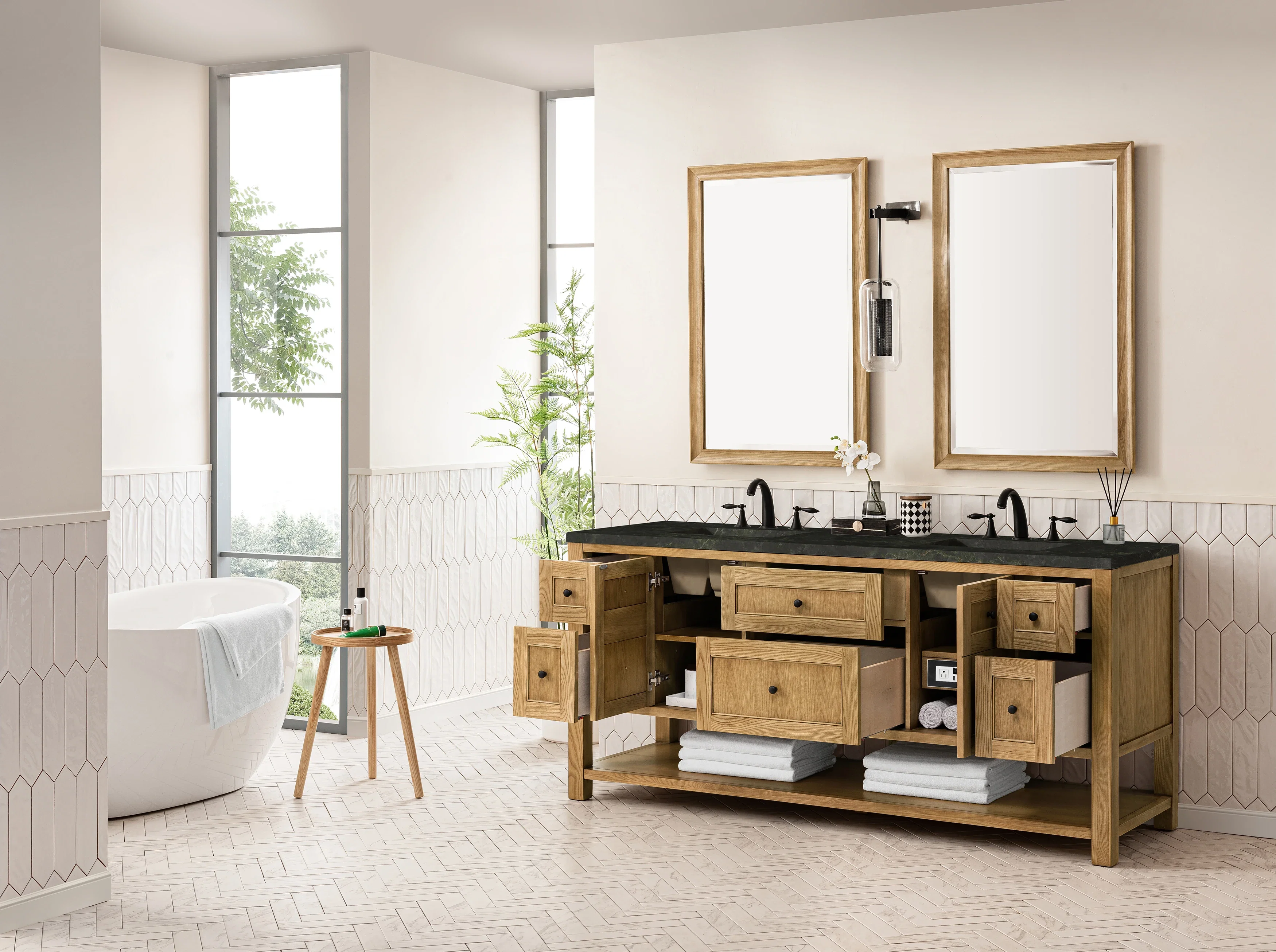 Breckenridge 72" Double Vanity, Light Natural Oak, w/ 3 CM Phantome Eclos Top