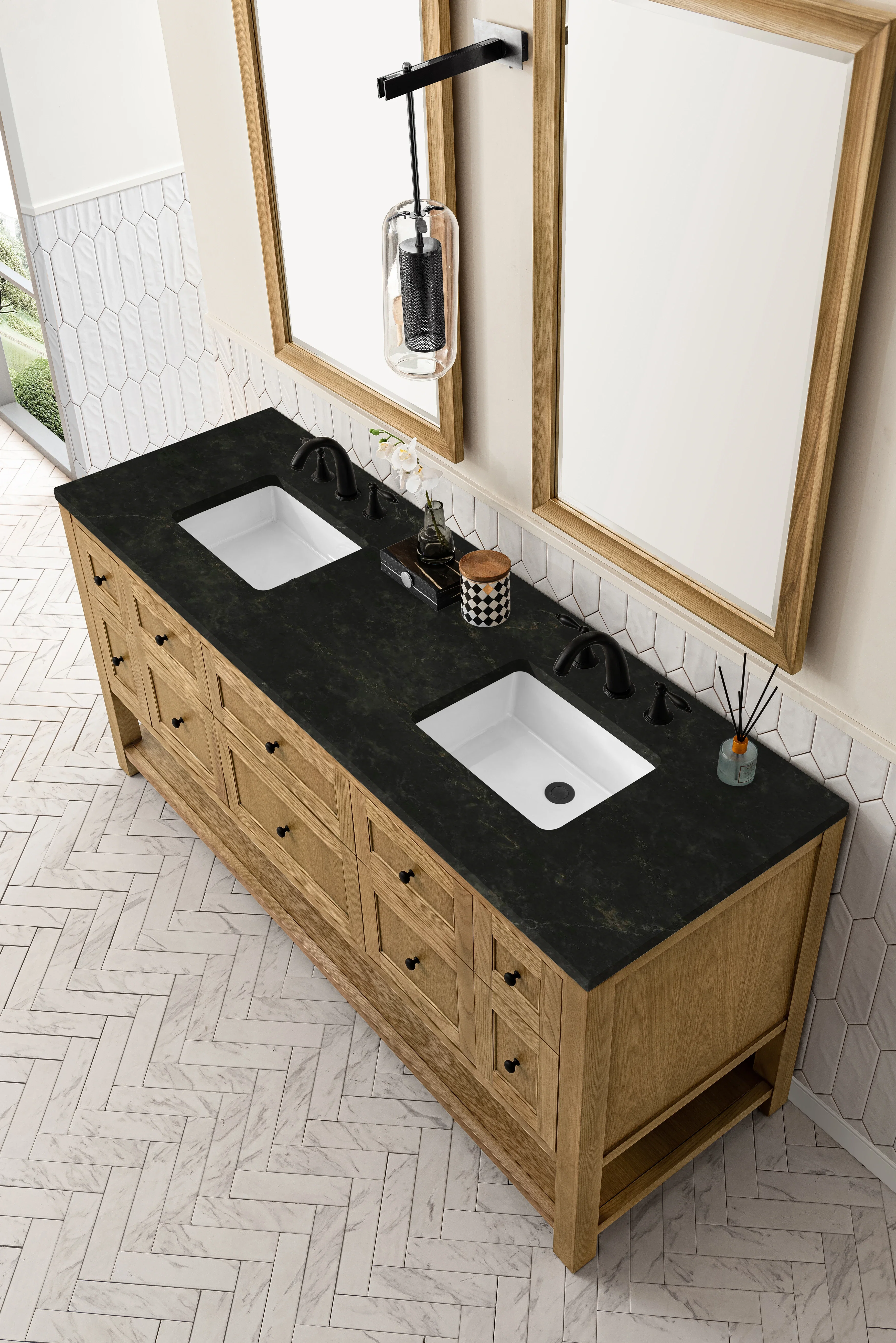 Breckenridge 72" Double Vanity, Light Natural Oak, w/ 3 CM Phantome Eclos Top