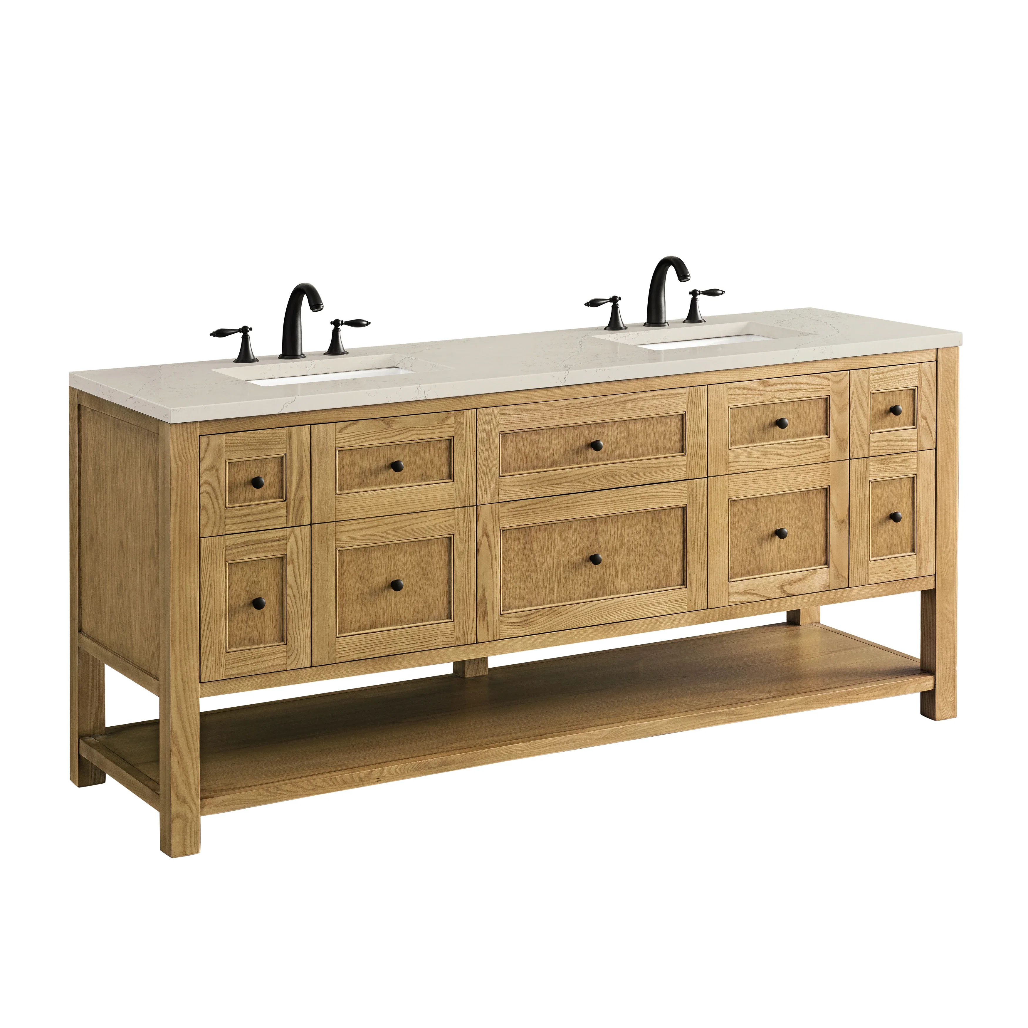 Breckenridge 72" Double Vanity, Light Natural Oak, w/ 3 CM Siberian Silestone Top