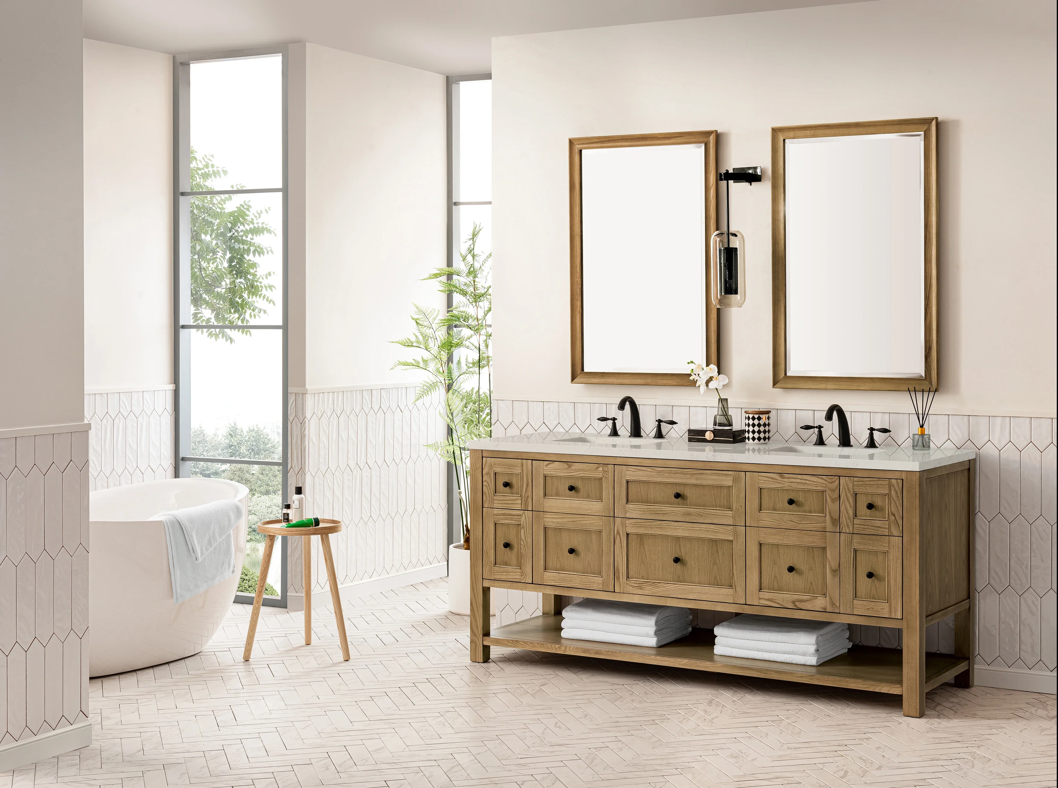 Breckenridge 72" Double Vanity, Light Natural Oak, w/ 3 CM Siberian Silestone Top