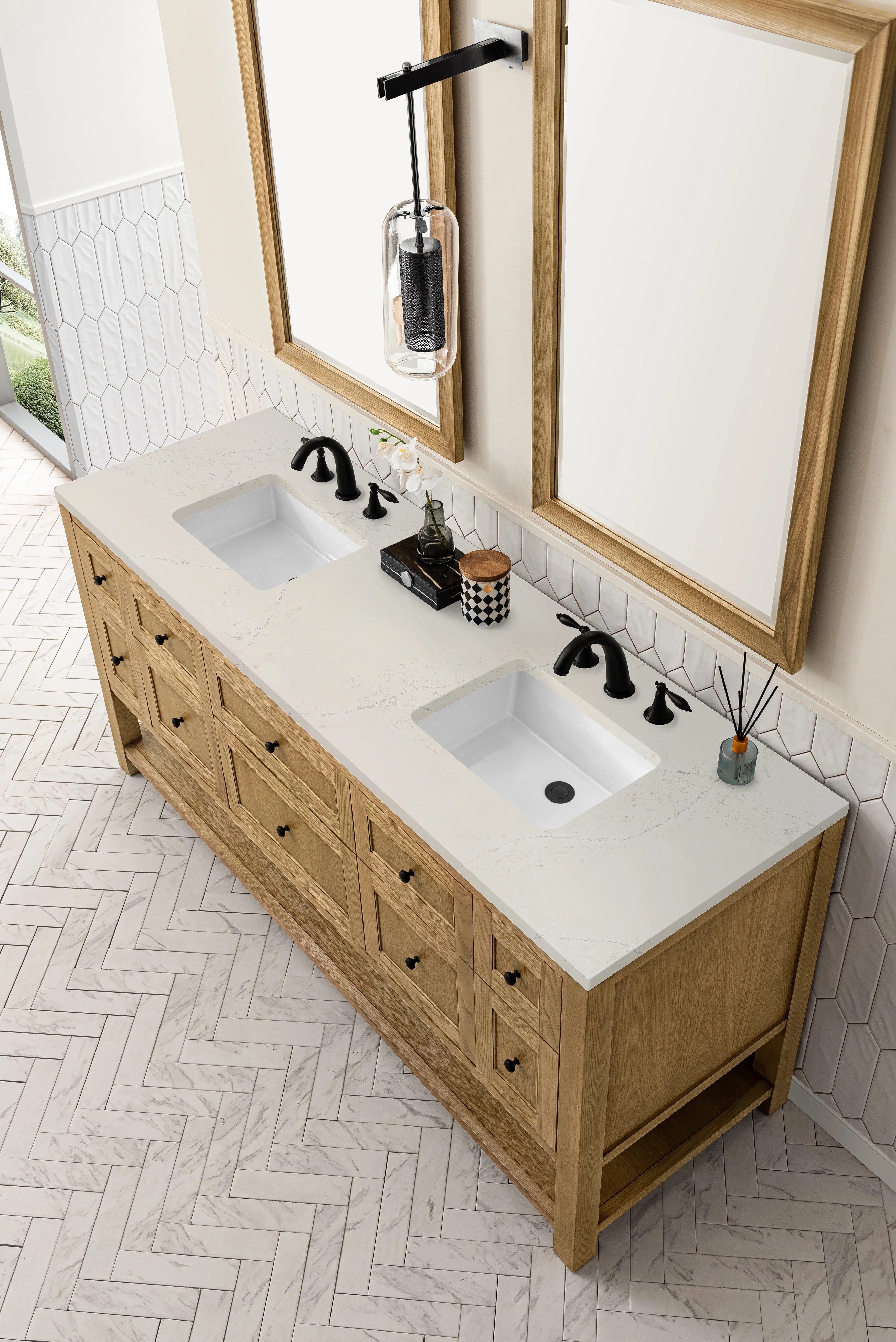 Breckenridge 72" Double Vanity, Light Natural Oak, w/ 3 CM Siberian Silestone Top