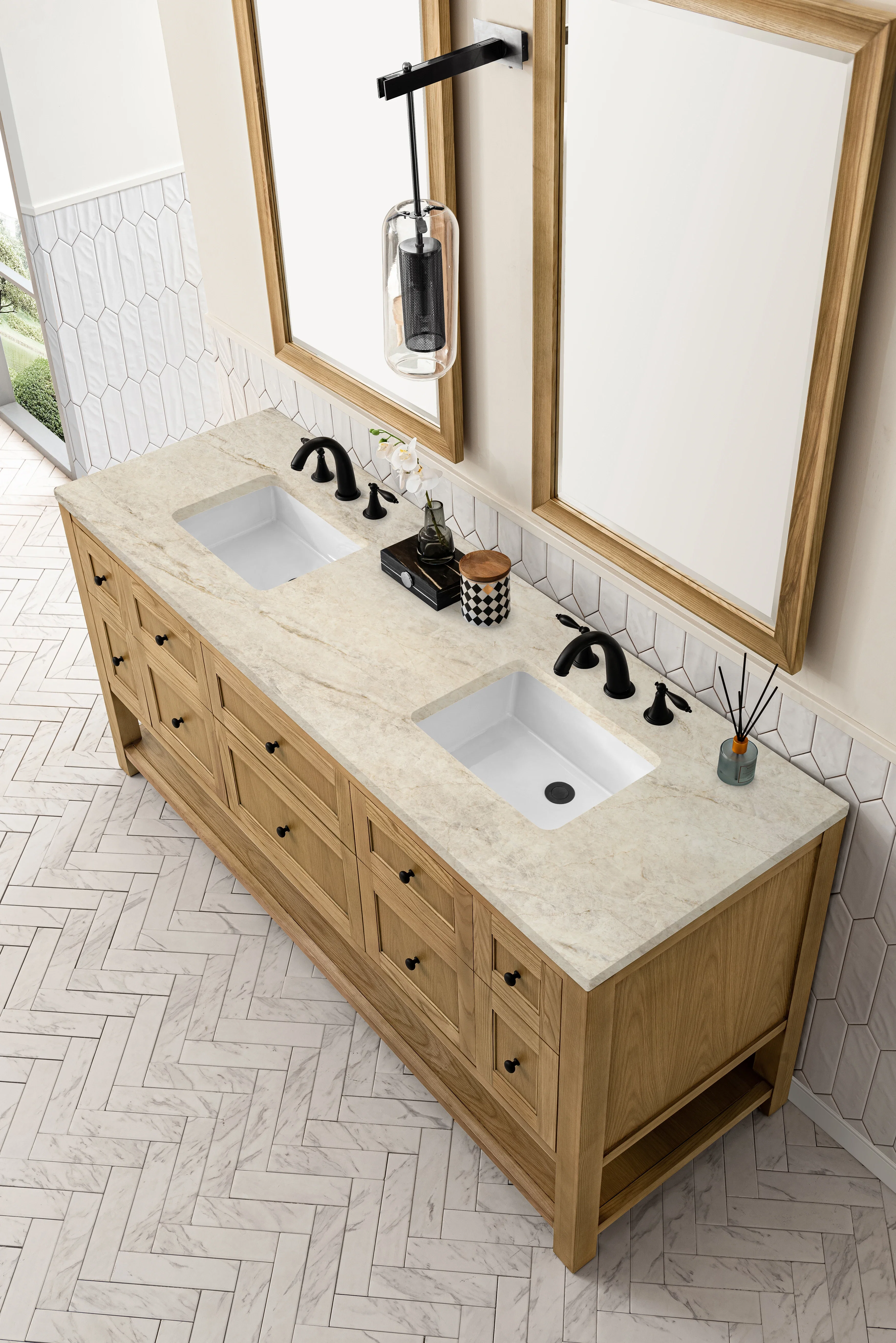 Breckenridge 72" Double Vanity, Light Natural Oak, w/ 3 CM Tajnar Eclos Top