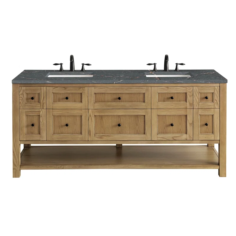 Breckenridge 72" Double Vanity, Light Natural Oak w/ 3 CM Parisien Bleu Top w/FreePower Wireless Charger