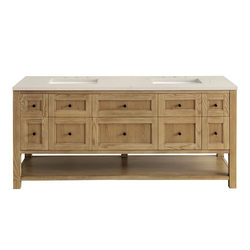Breckenridge 72" Double Vanity, Light Natural Oak, w/ 3 CM Siberian Silestone Top w/FreePower Wireless Charger