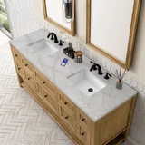 Breckenridge 72" Double Vanity, Light Natural Oak w/ 3 CM Victorian Silver Top w/FreePower Wireless Charger