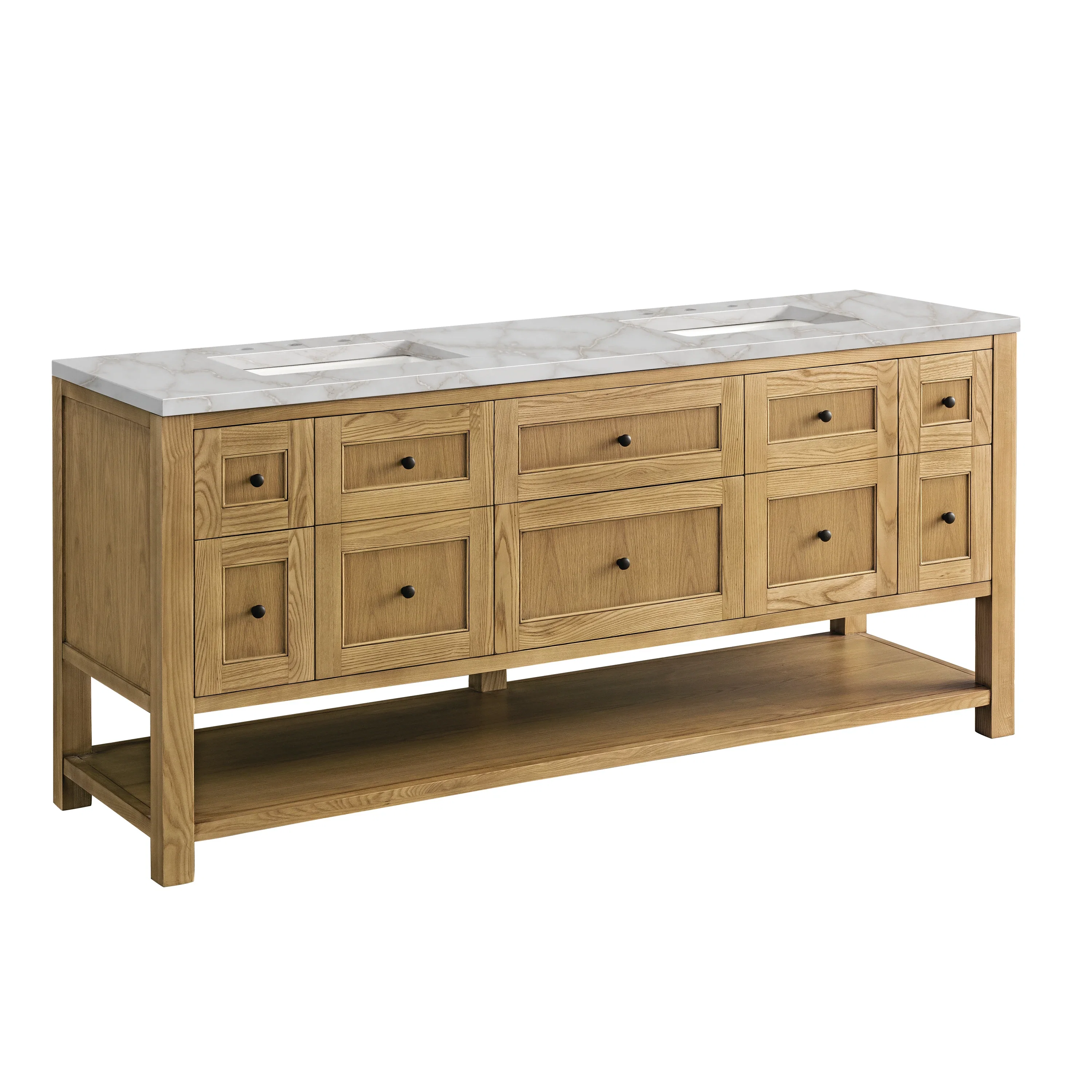 Breckenridge 72" Double Vanity, Light Natural Oak w/ 3 CM Victorian Silver Top w/FreePower Wireless Charger