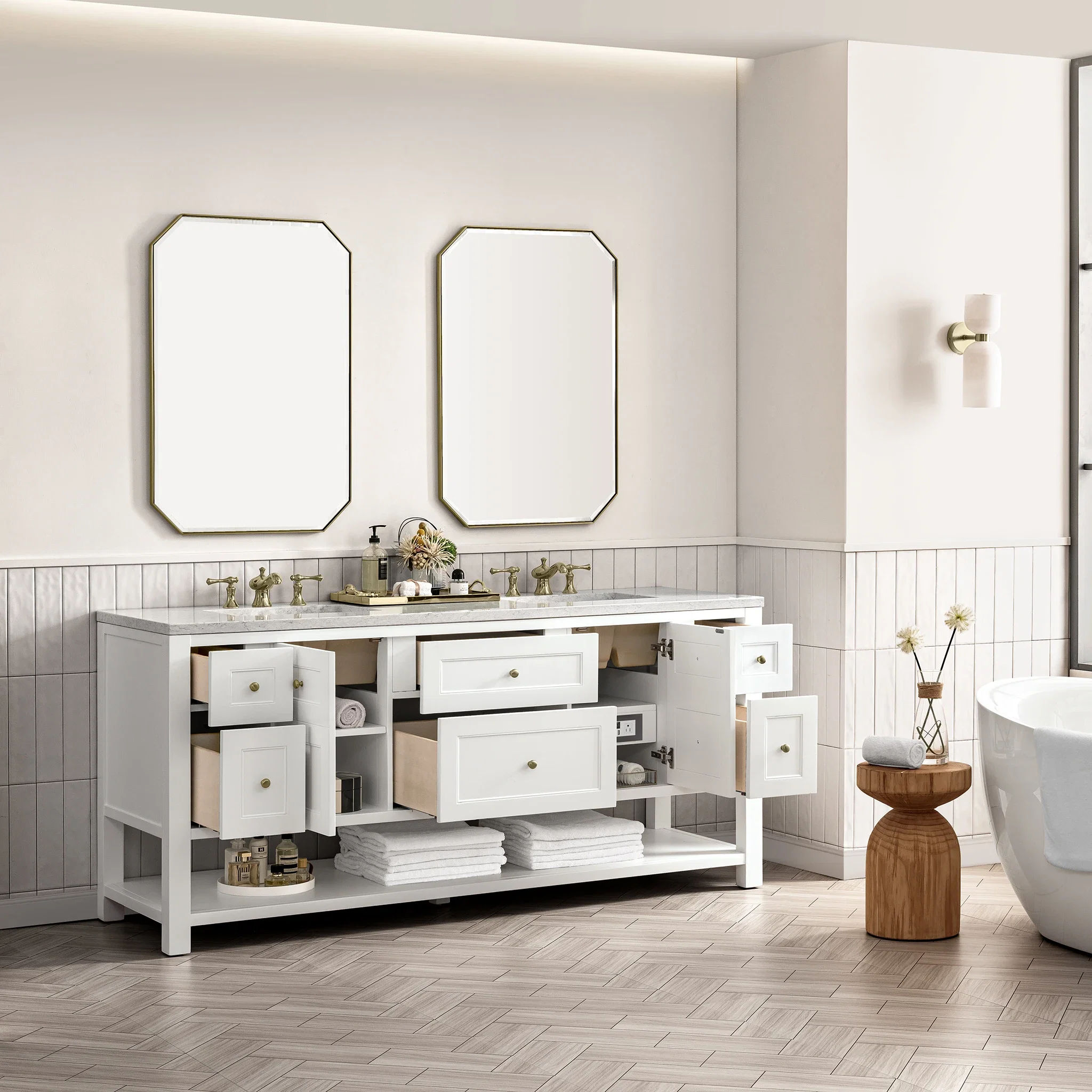 Breckenridge 72" Double Vanity Base Only, Bright White