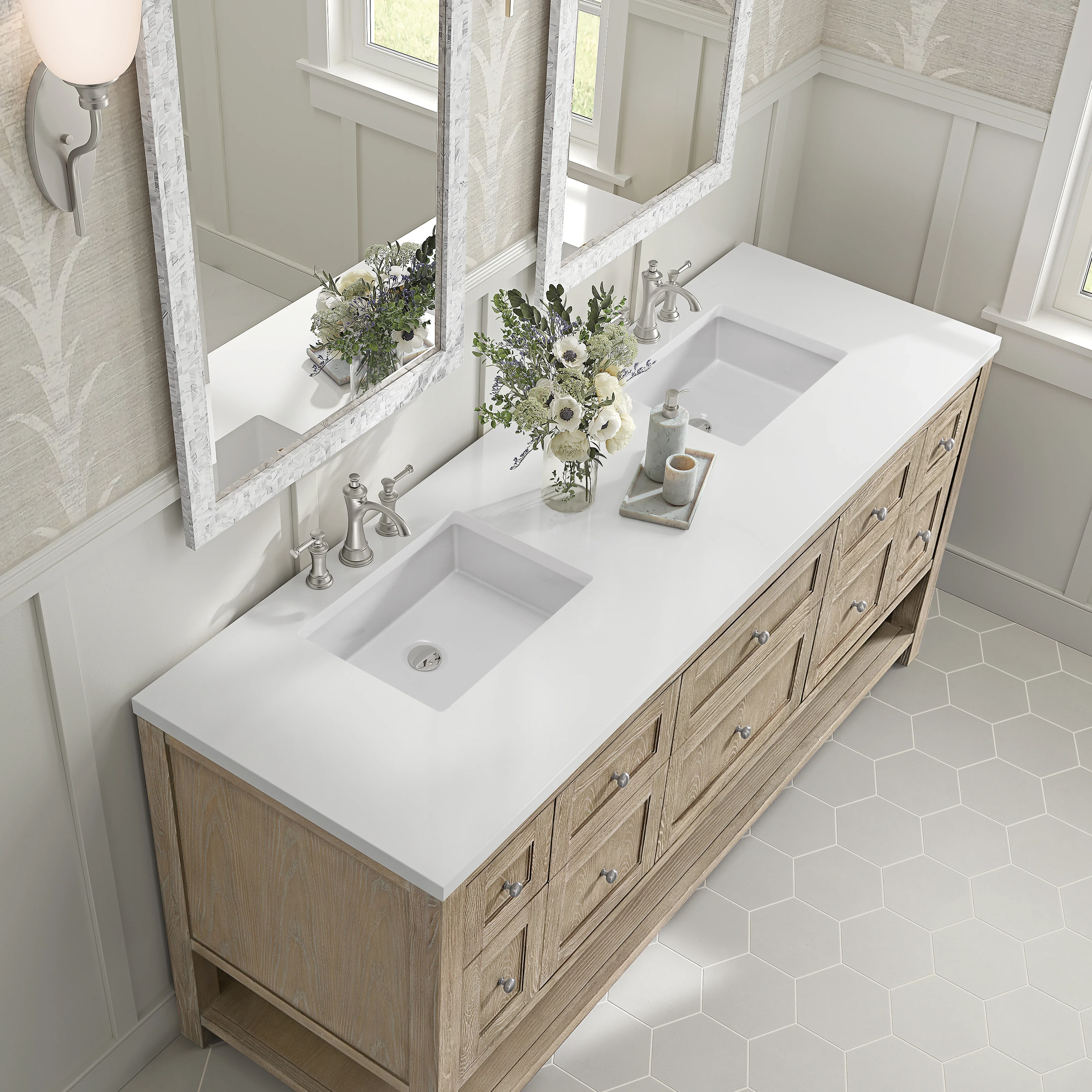 Breckenridge 72" Double Vanity, Whitewashed Oak