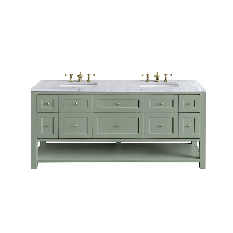 Breckenridge 72" Double Vanity, Smokey Celadon w/ 3 CM Carrara Marble Top