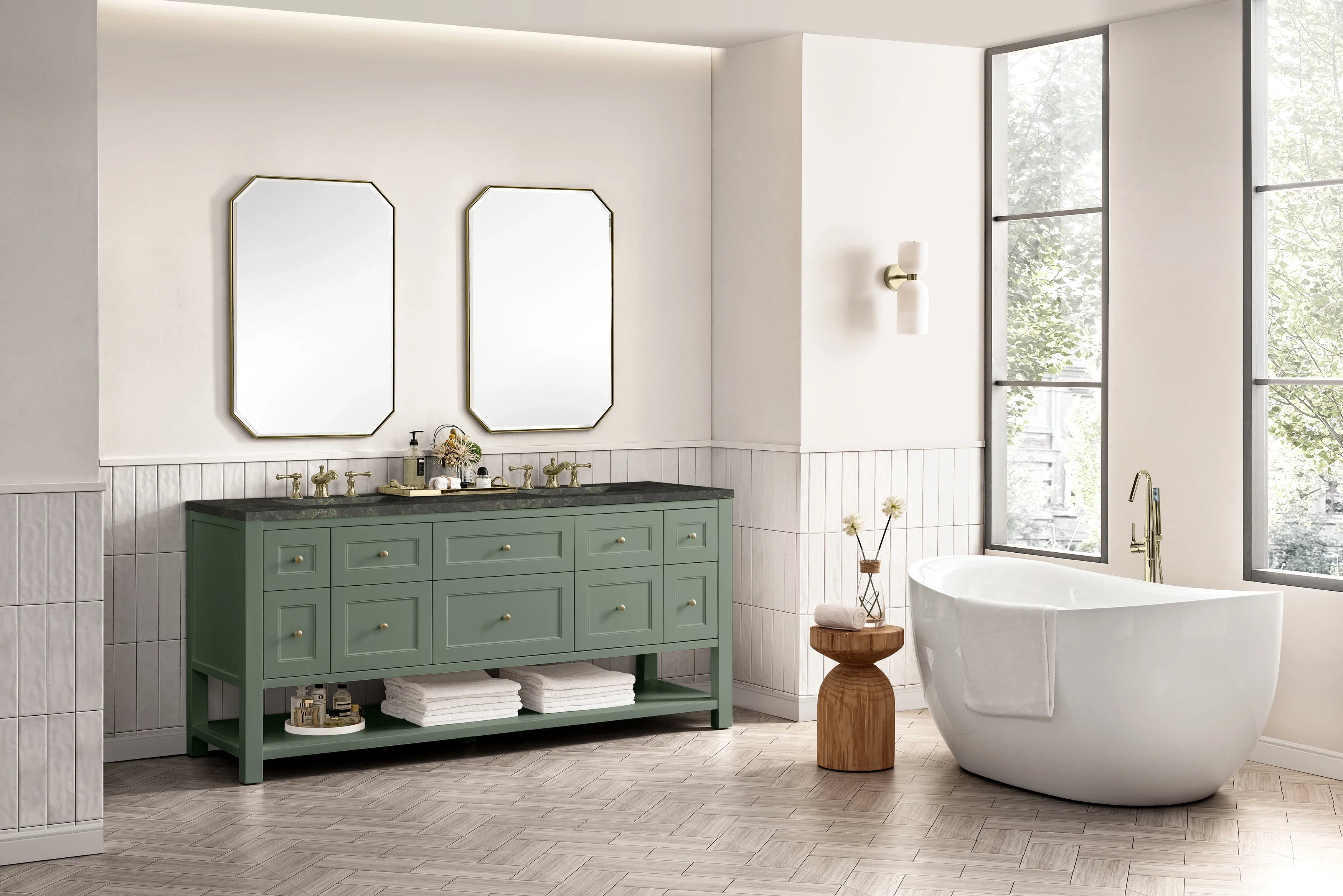 Breckenridge 72" Double Vanity, Smokey Celadon, w/ 3 CM Phantome Eclos Top