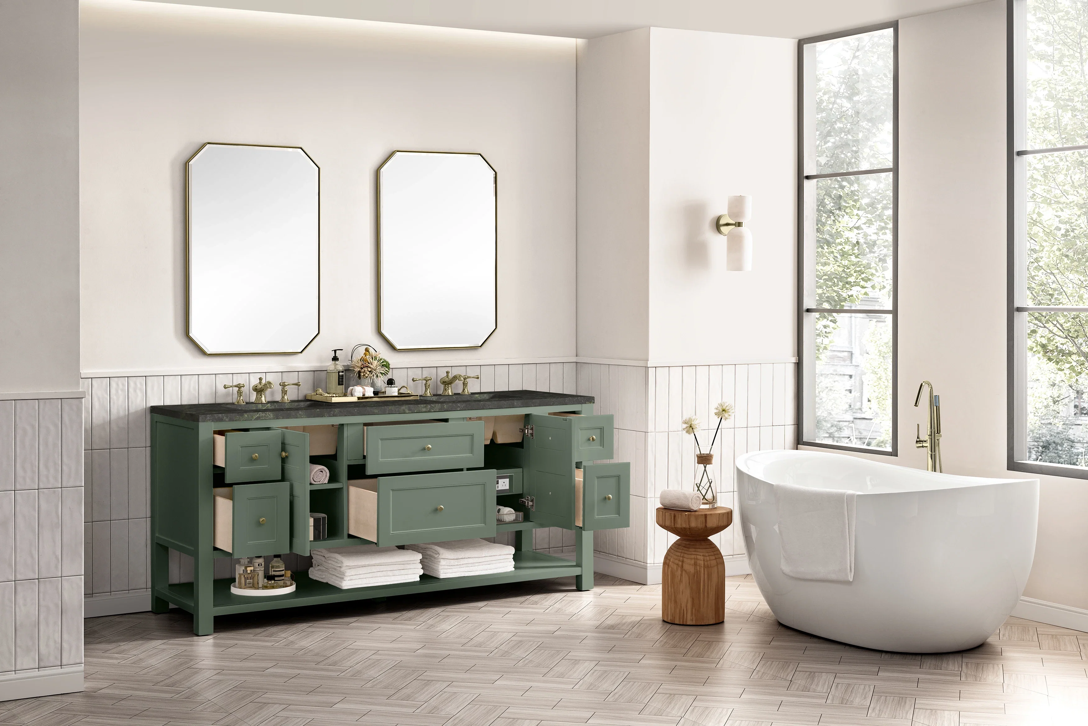 Breckenridge 72" Double Vanity, Smokey Celadon, w/ 3 CM Phantome Eclos Top