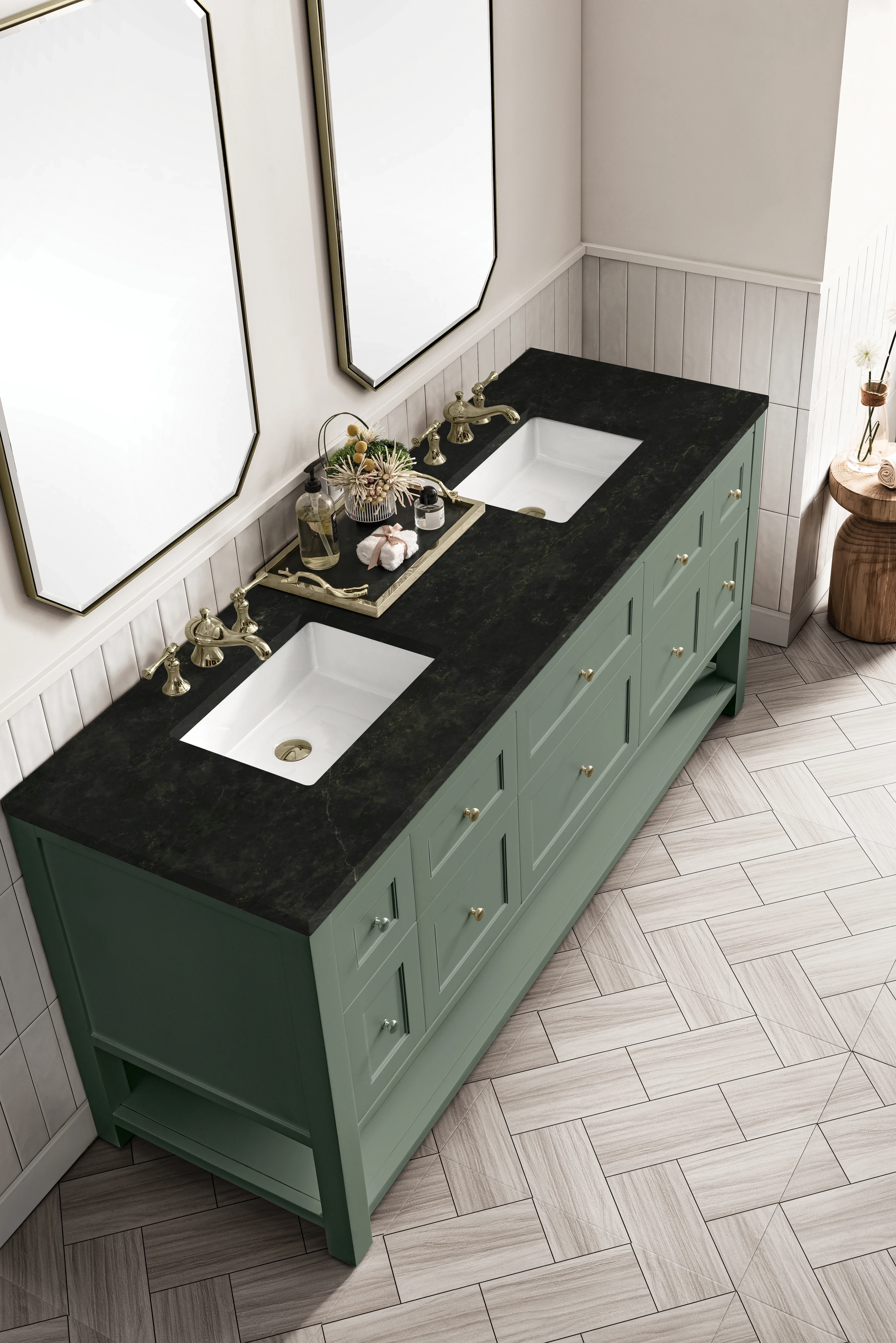 Breckenridge 72" Double Vanity, Smokey Celadon, w/ 3 CM Phantome Eclos Top