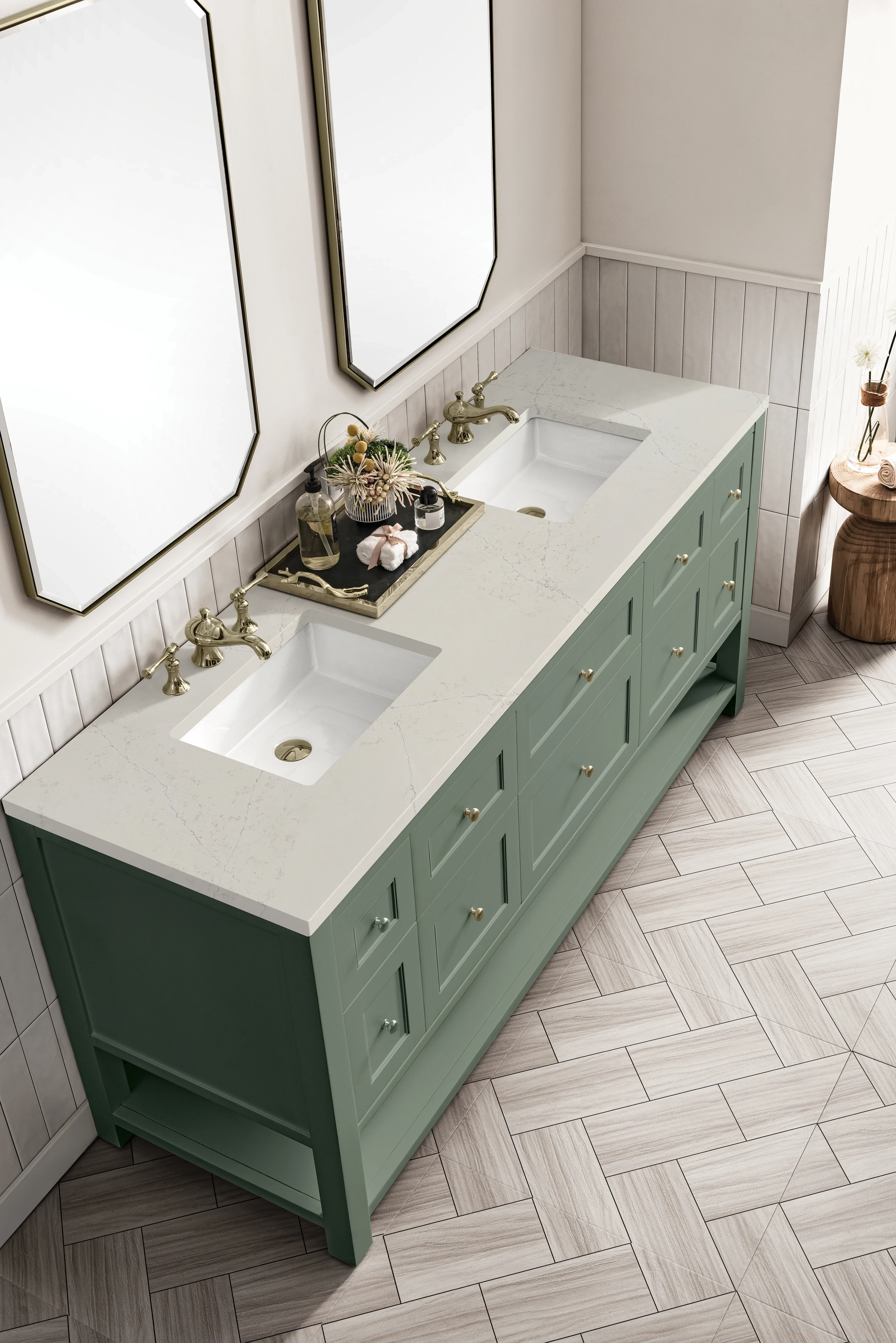 Breckenridge 72" Double Vanity, Smokey Celadon, w/ 3 CM Siberian Silestone Top