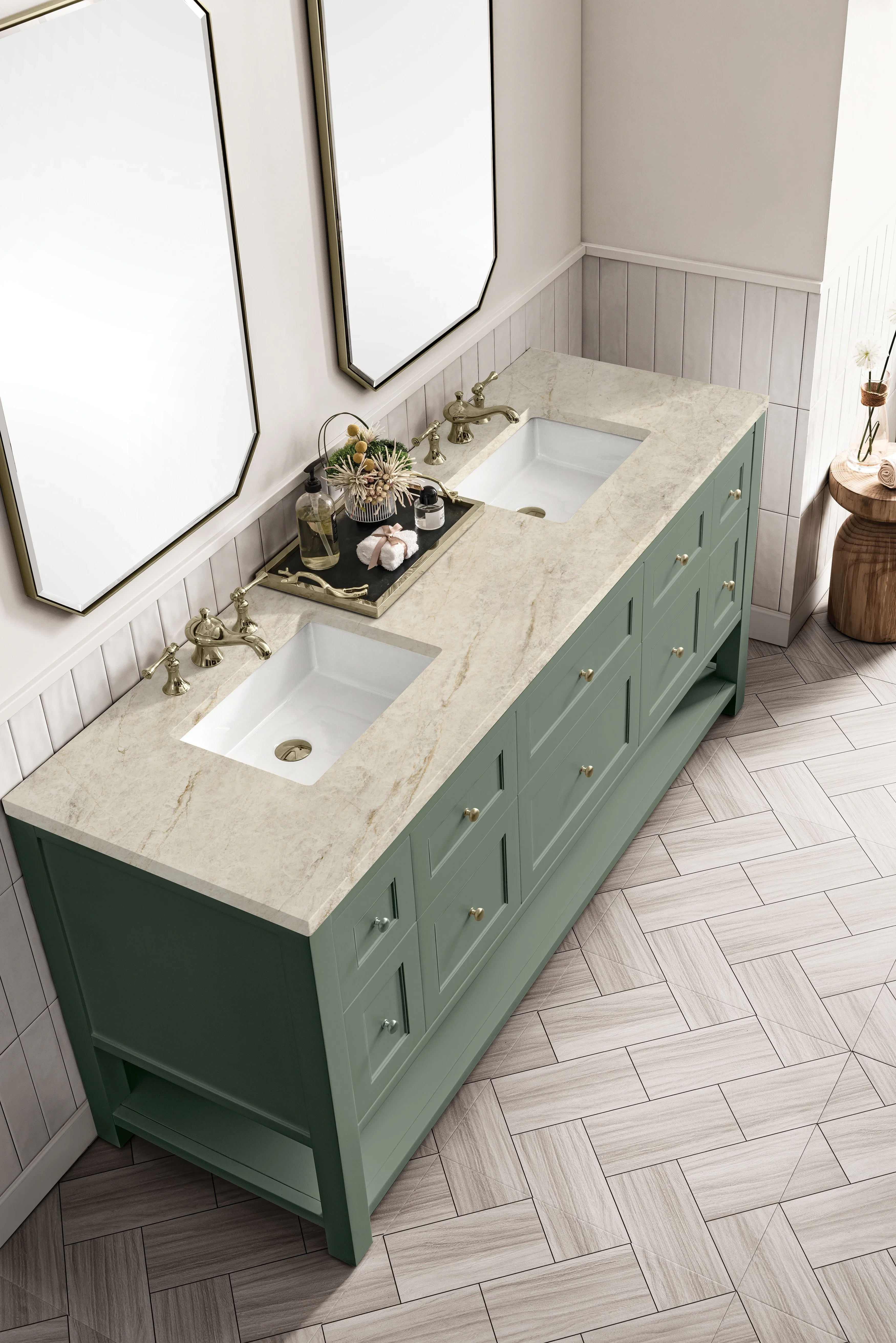 Breckenridge 72" Double Vanity, Smokey Celadon, w/ 3 CM Tajnar Eclos Top