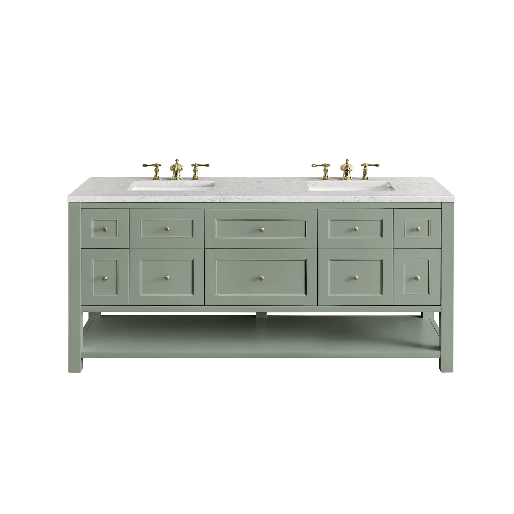 Breckenridge 72" Double Vanity, Smokey Celadon w/ 3 CM Eternal Jasmine Pearl Top w/FreePower Wireless Charger
